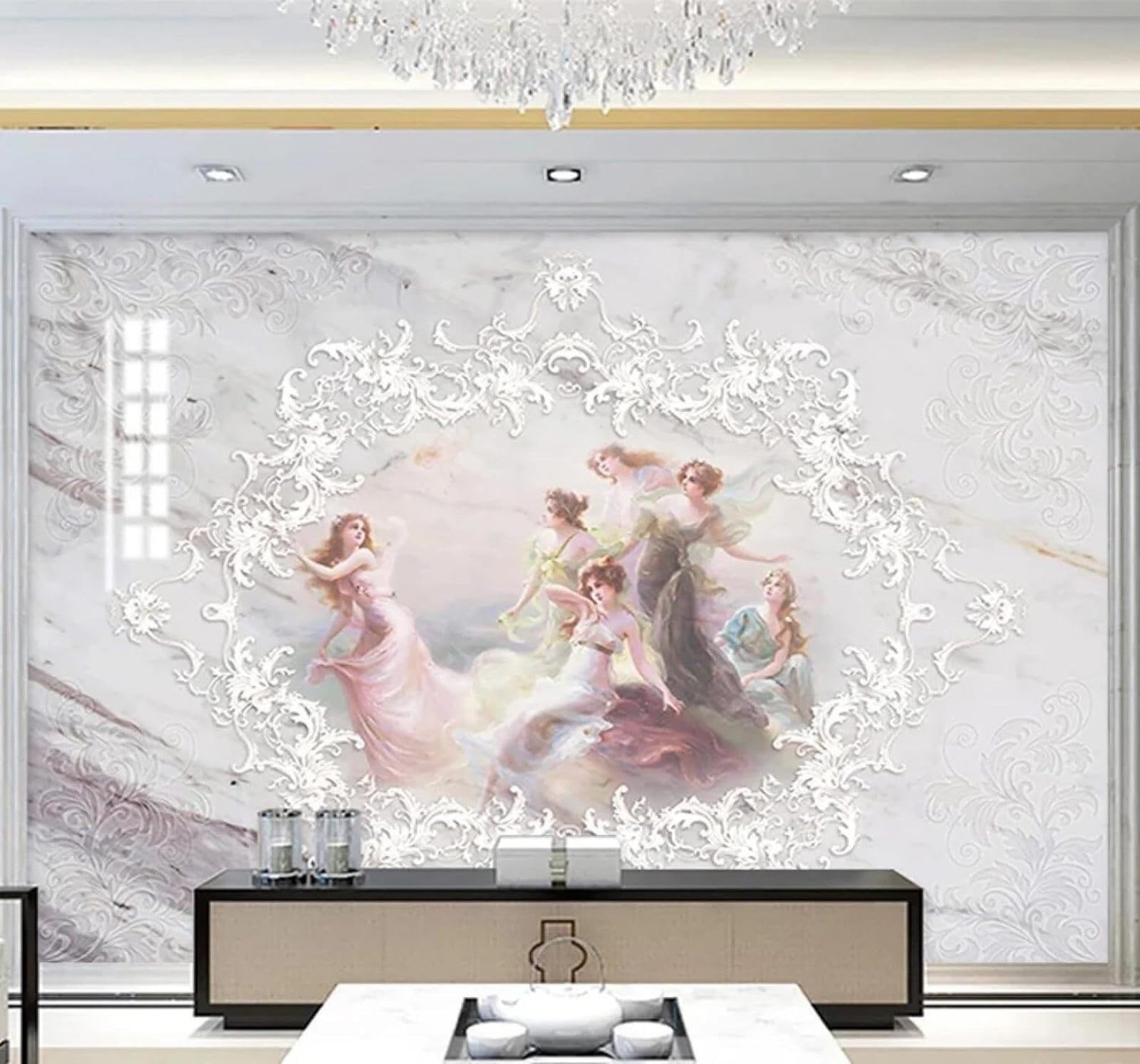 XLMING Creative Classical Beautiful Woman Marble Effect Pattern 3D Wallpaper Luxury Silk Study Dining Feature Sofa Grey Bedroom Living Room Tv Decorative Wall-250cm×170cm