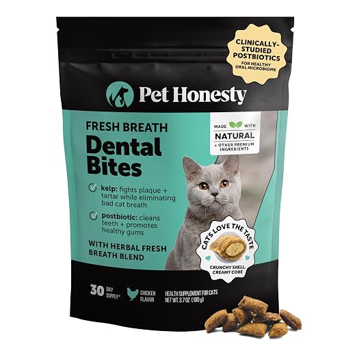Pet Honesty Vet Approved Cat Teeth Cleaning Bites for Fresh Breath, 30 Day | Crunchy & creamy cat dental treat alternative with kelp & parsley, freshens breath and supports healthy teeth & gums - 30-Day Supply