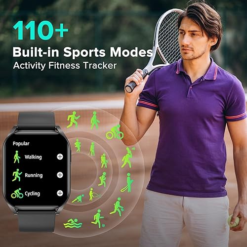 Miniatura 3 de BRIBEJAT Reloj inteligente (marcaciónrespuesta de llamada) Pantalla de 1.83 pulgadas, 110+ rastreador de fitness deportivo con podómetro SpO2ritmo