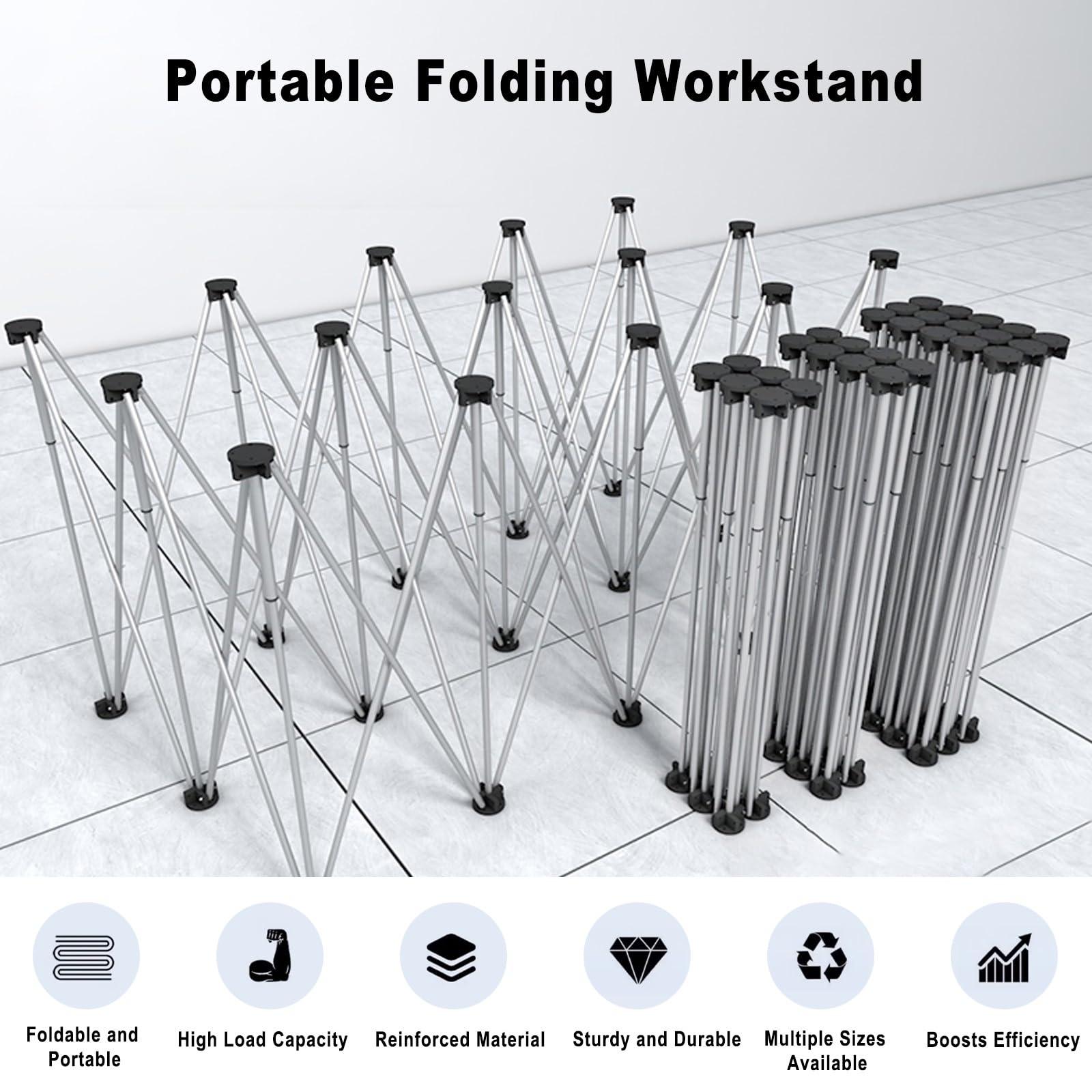 Mesa de trabajo plegable portátil de ciempiés con bolsa de almacenamiento, soporte plegable de 6 patas para garaje y carpintería, soporte de caballete resistente, ideal para proyectos de construcción