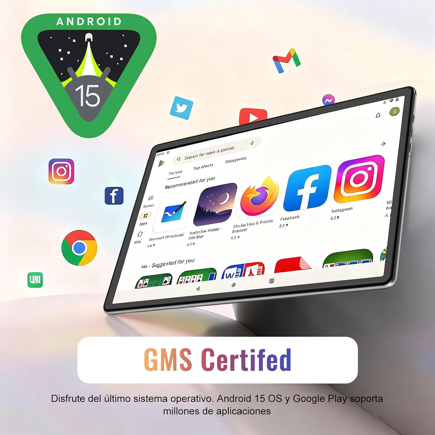 Tablet Android 15 10 Pulgadas 64GB ROM + 2TB TF, Gemini AI, Octa-Core 2.0Ghz, 1280*800 FHD IPS, Standby Extra Largo, 5G WiFi, Widevine L1, 5MP + 8MP, Face ID, GMS, tablet con teclado y raton, Plateado 4