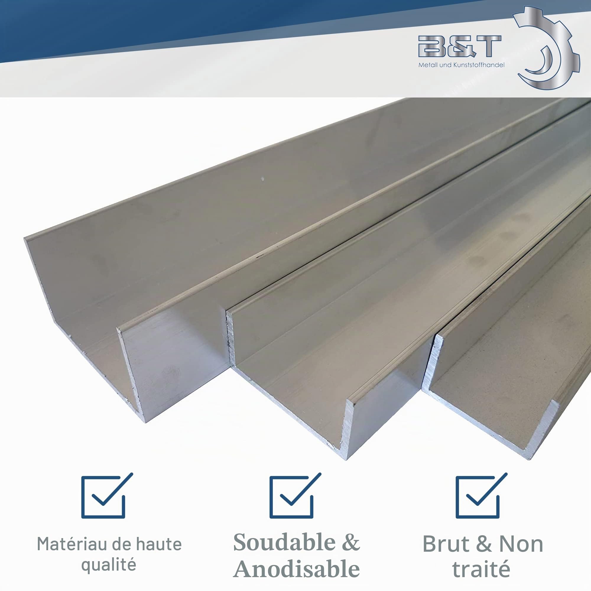 B&T Metall Profilé en U en aluminium - 50 x 30 x 2 mm - Alliage AlMgSi0,5 F22 - Soudable -Anodisable - Longueur : environ 2 m. (2000 mm +0/- 3 mm).