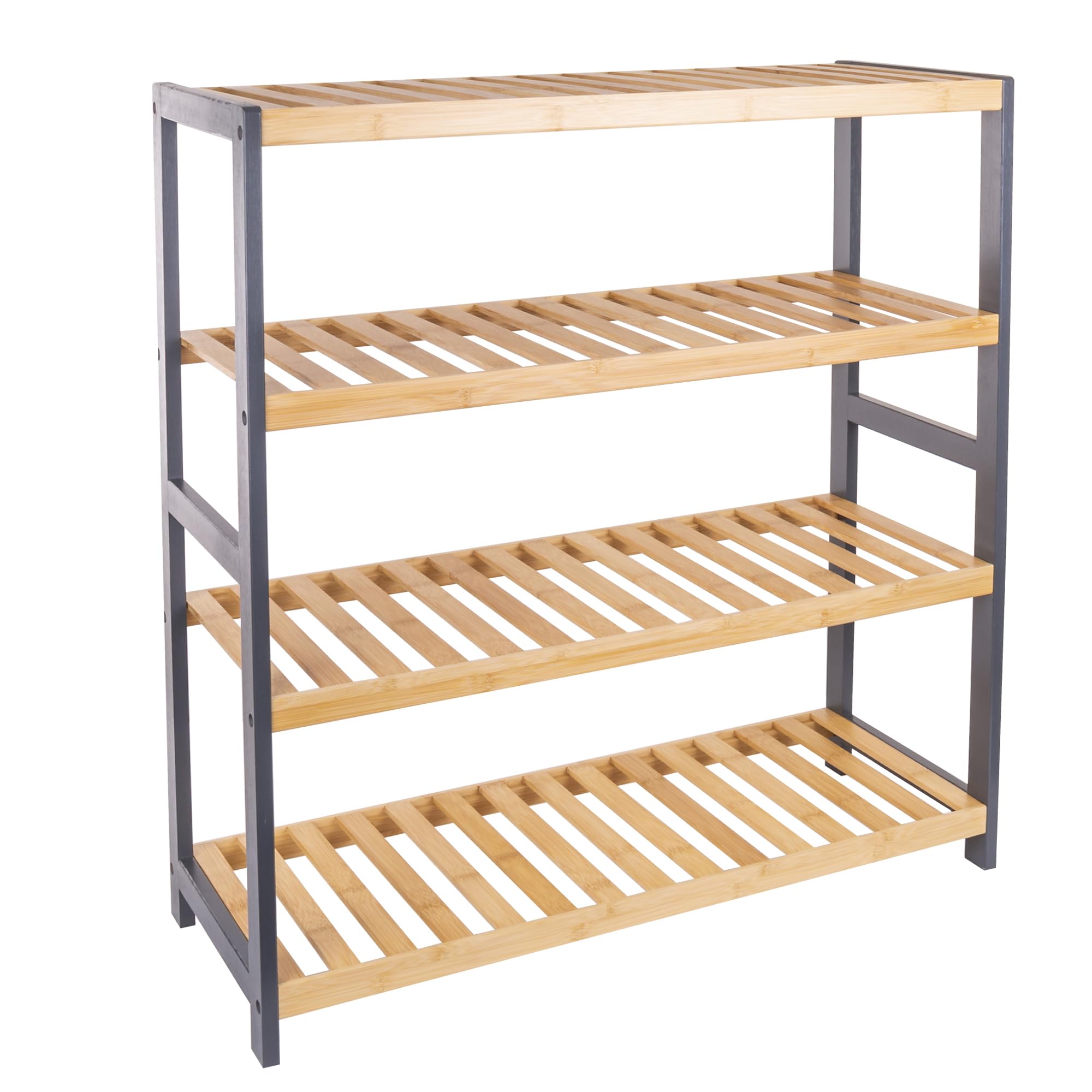 Vencier Bamboo Shoe Rack Natural – Easy Assembly & Strong Design Stand Shelf Organizer Ideal for Corridor, Bedroom, Bathroom, Hallway & Small Spaces, Large Capacity (4 Tier, Natural/Grey)