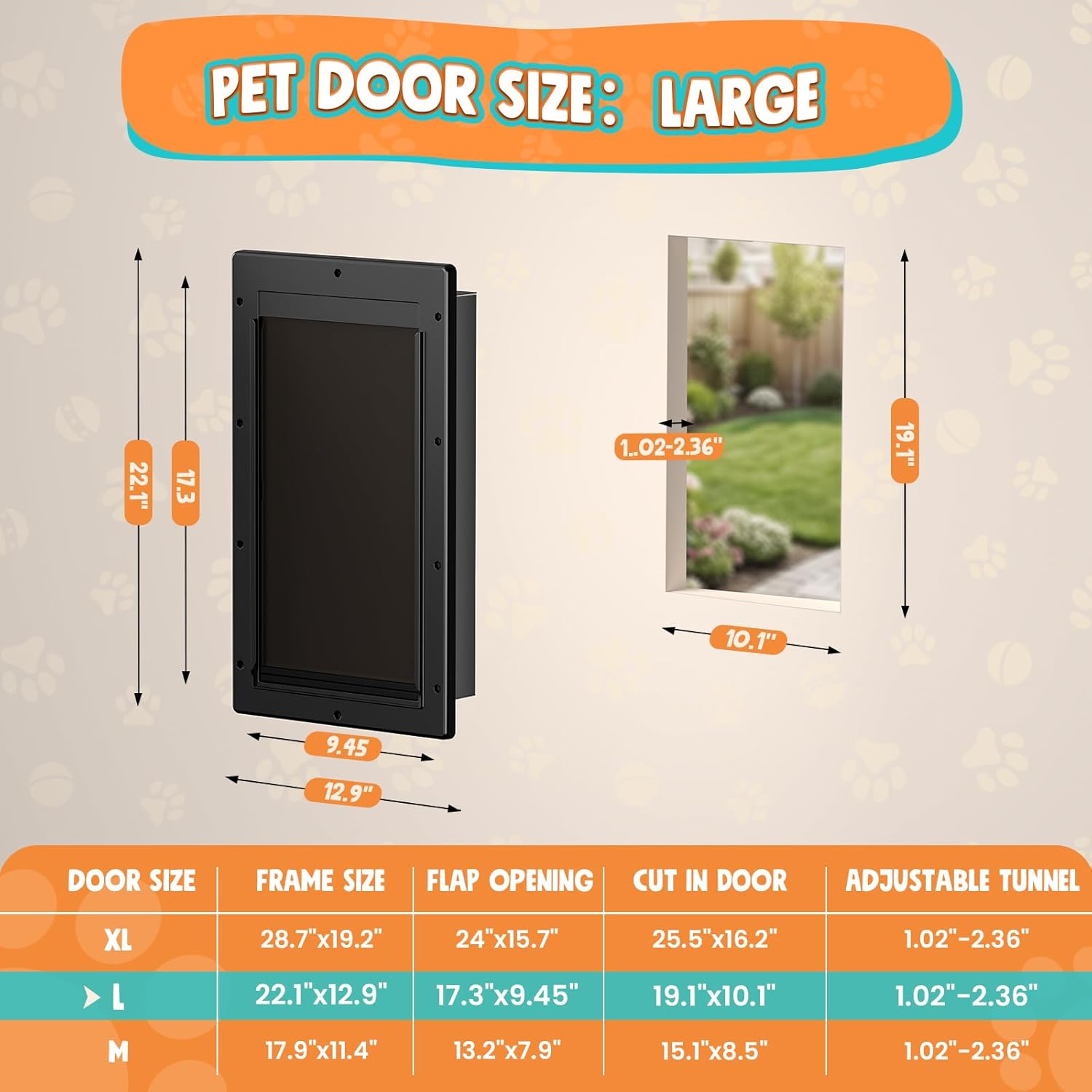 Plastic Dog Door, Large Doggy Door for Interior and Exterior Doors, Never Rust Doggie Door with Double Magnetic Flaps, Closing Panel, Pet Door for Pet Up to 100lb