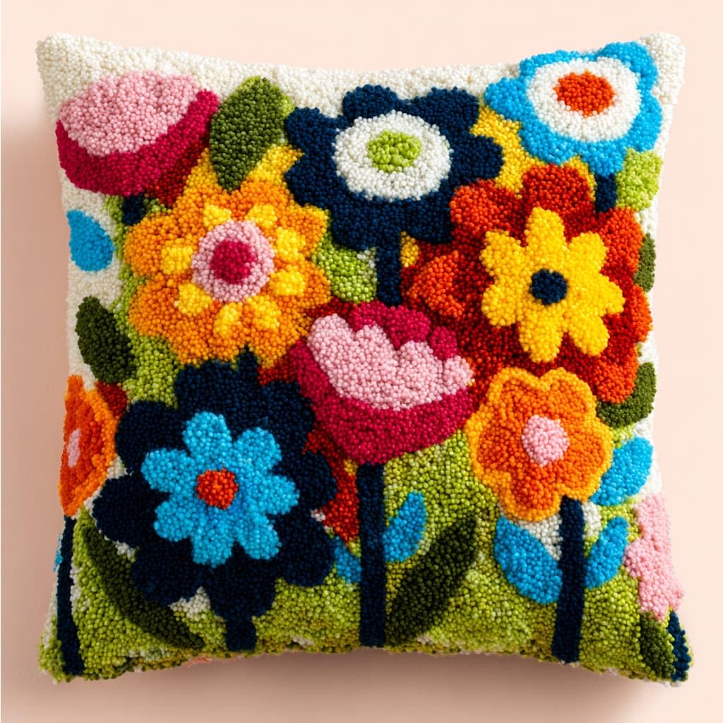 kitphoenix DIY Hand Crochet Pillow Kit,Flowers 43X43Cm Aesthetic Knitted Cushion Making Material Set,Beginner Friendly with Full Tutorial, Stylish Room Home Decor