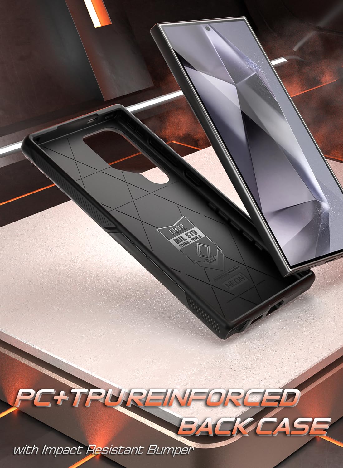 Poetic Custodia neon compatibile con Galaxy S24 Ultra 6,8", [supporto ad anello magnetico] Custodia protettiva antiurto a doppio strato, robusta, sottile, antiurto, nera