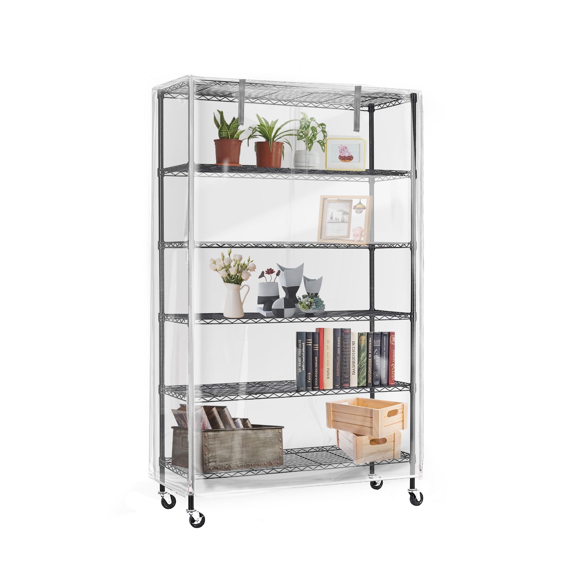 wasserdichte Regalabdeckung, transparentes PVC, klar sichtbare Drahtregalabdeckungen, Outdoor-Regalabdeckungen für Drahtregale mit Reißverschluss, 121,9 cm B x 45,7 cm T x 182,9 cm H