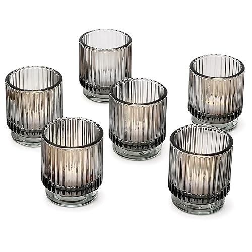 Kate Aspen Ribbed Glass Candle Holder Set - 6 Smoke