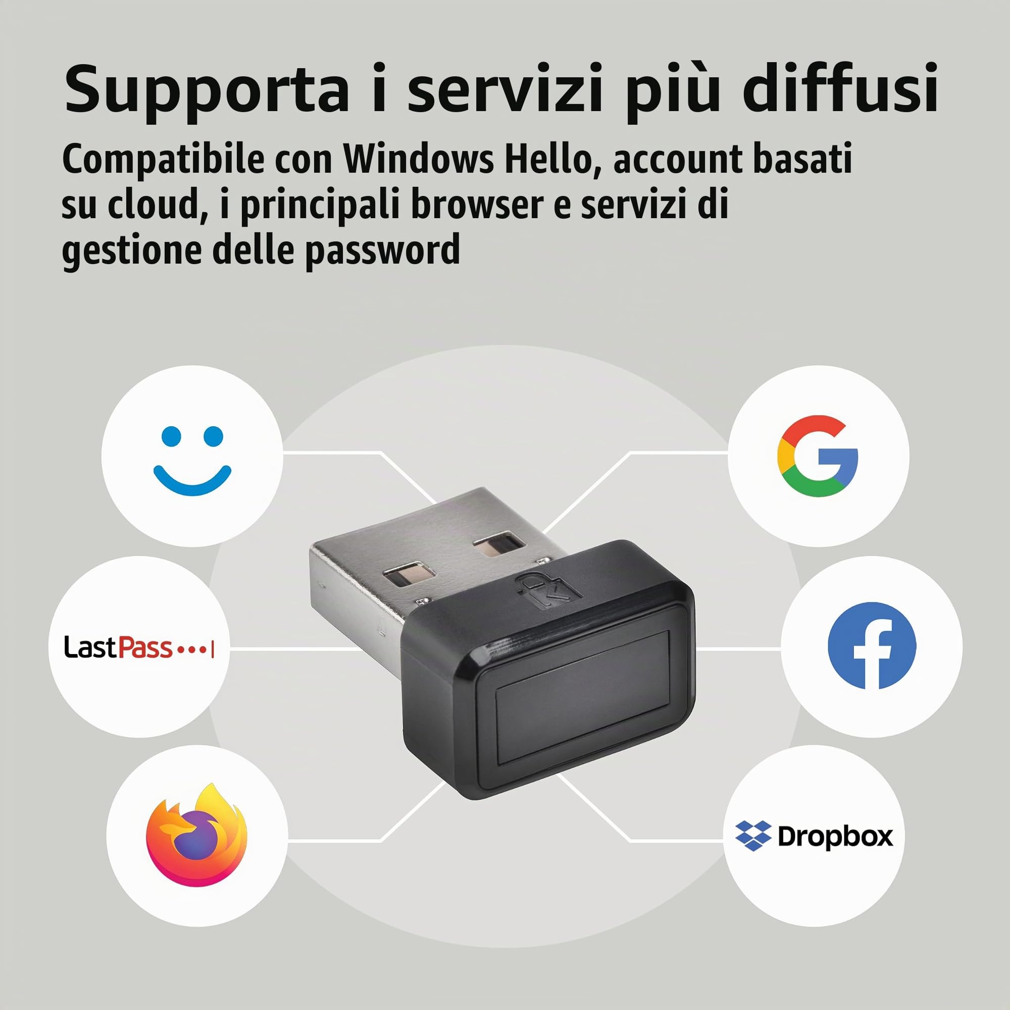 Kensington Chiavetta con Lettore di Impronte Digitali Kensington VeriMark, Nero, K67977WW