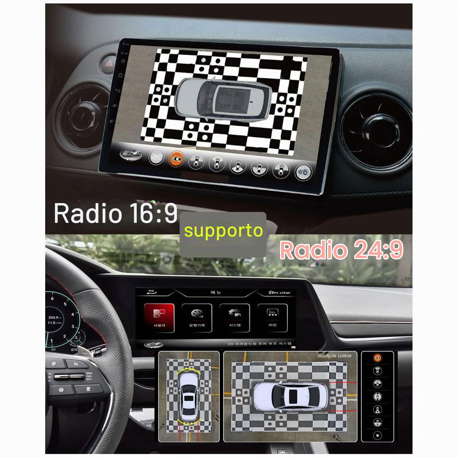 Kit Telecamera Surround a 360°, Con Parcheggio di Riserva Anteriore Posteriore Sinistro Destro Guida Panoramica con Telecamere a 4 Vie Telecamera per Visione Notturna Impermeabile per Auto