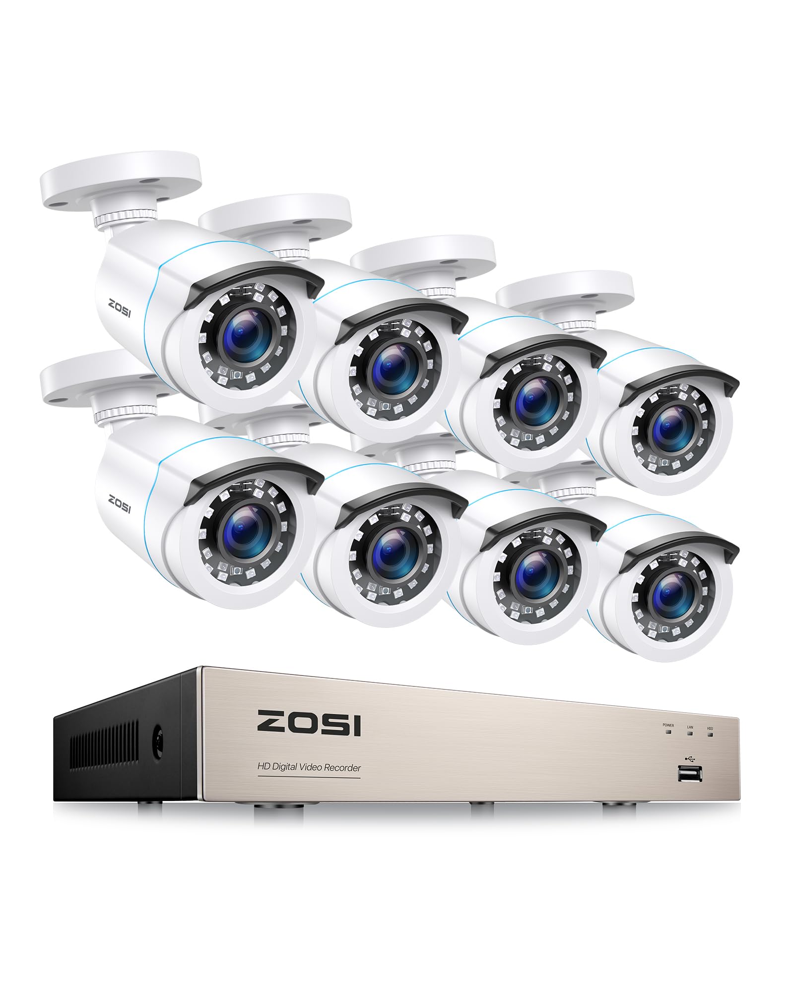 ZOSI 1080P Kit de Cámara de Vigilancia 8 Cámara de Seguridad Exterior con 8CH 2MP H.265+ Grabador DVR, Visión Nocturna, Alarma Remoto, Ver en Móvil, sin HDD