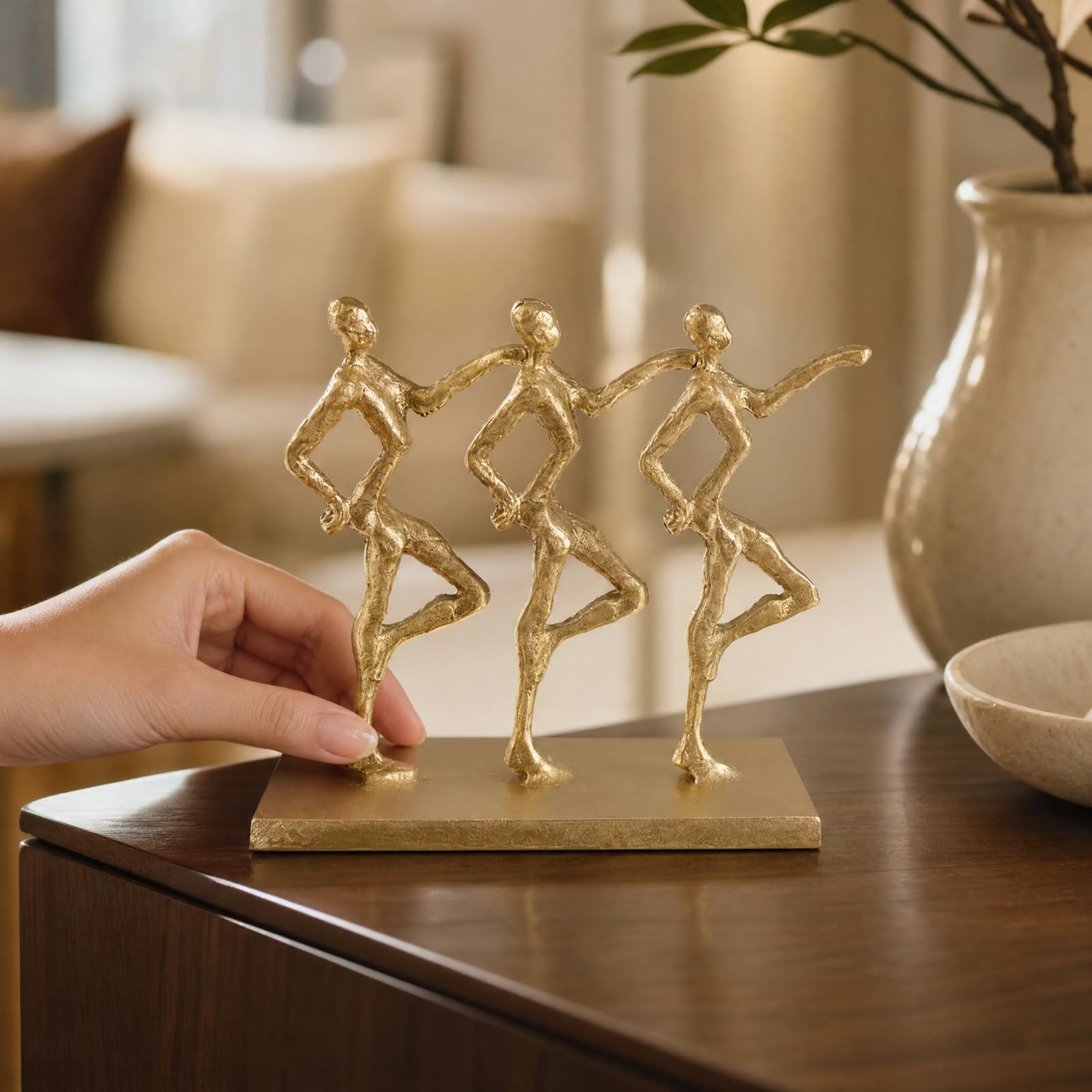 Scultura con Figure Danzanti raneo Scultura da Tavolo con Base Rettangolare Astratto Figurina Base Rettangolare per Casa, Mensola, Nero, 20x7x18cm