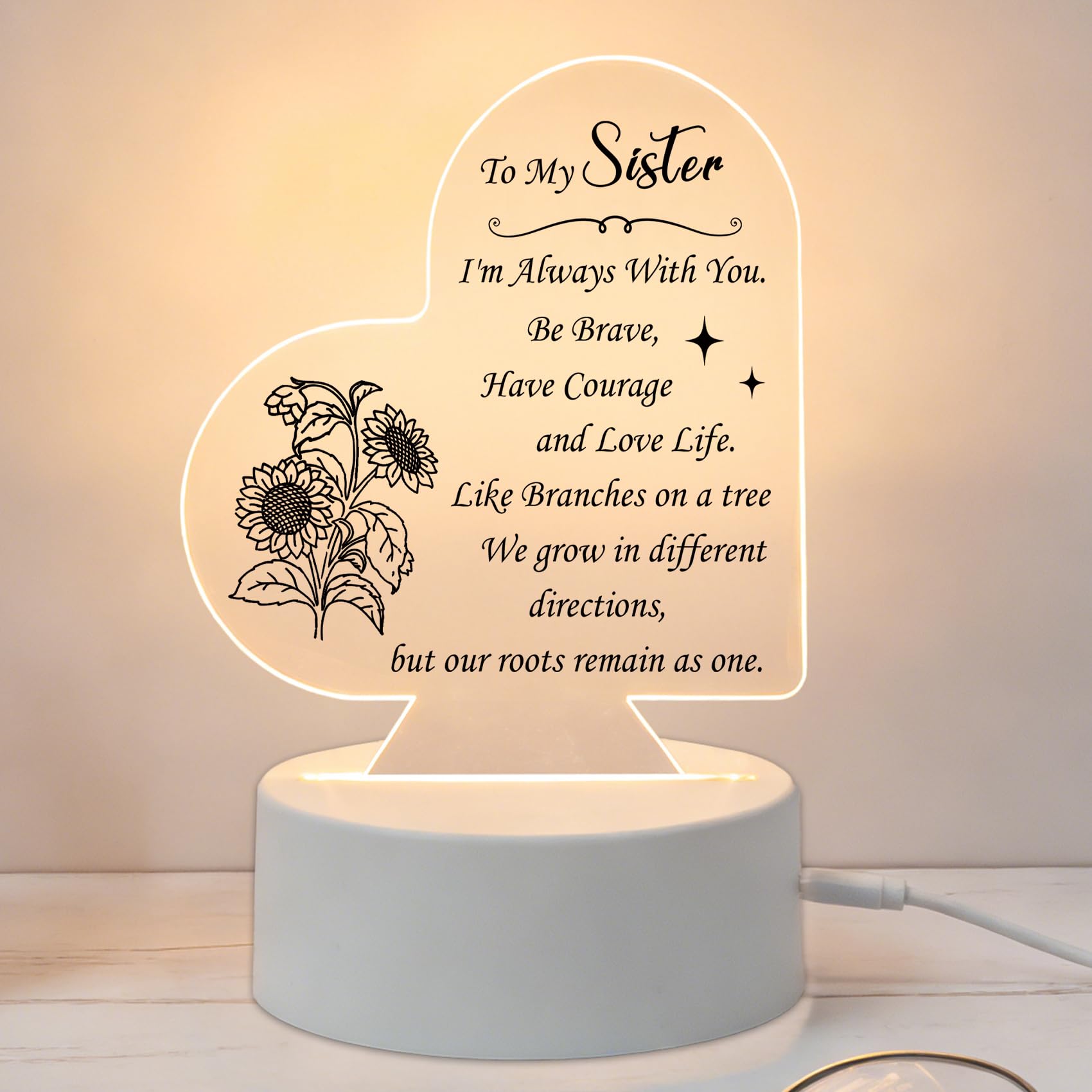 Karyllena Sister Gifts from Sisters Acrylic Night Light Big Sisters Birthday Gift Graduation Gifts for Sisters Acrylic Lamp Little Girls Gift Ideas for Birthday Mother's Day Easter Christmas