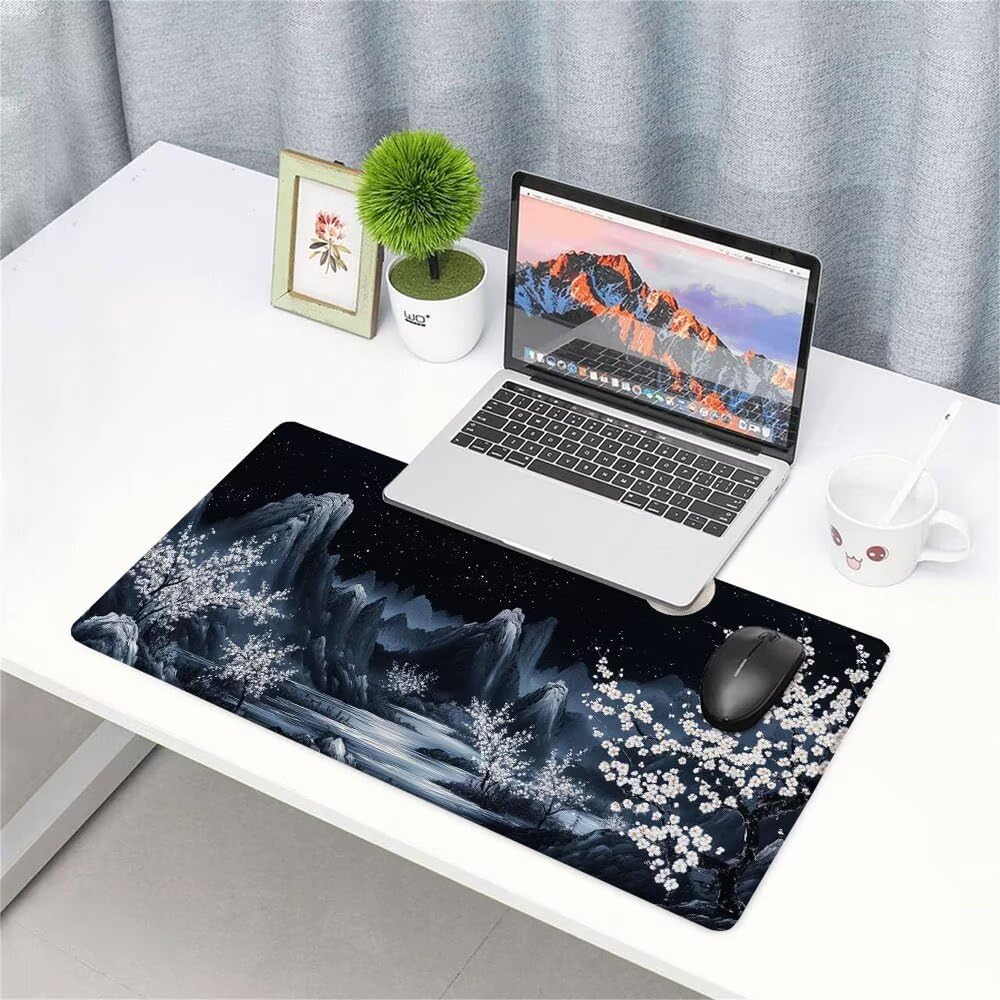Tappetino Mouse Gaming xxl Accessori Scrivania Ufficio Nero Luna Grande Tappetino Mouse e Tastiera Sottomano da Scrivania, Gaming Accessori pc 1200x600x3mm Base Antiscivolo, per PC Gamer Laptop d-528