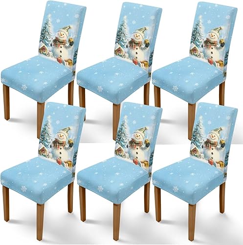 Miniatura 47 de Rnyleeg Fundas de silla de Navidad para sala de estar, diseño de muñeco de nieve azul, estampado de pájaros, fundas para sillas de comedor, 1 Muñeco