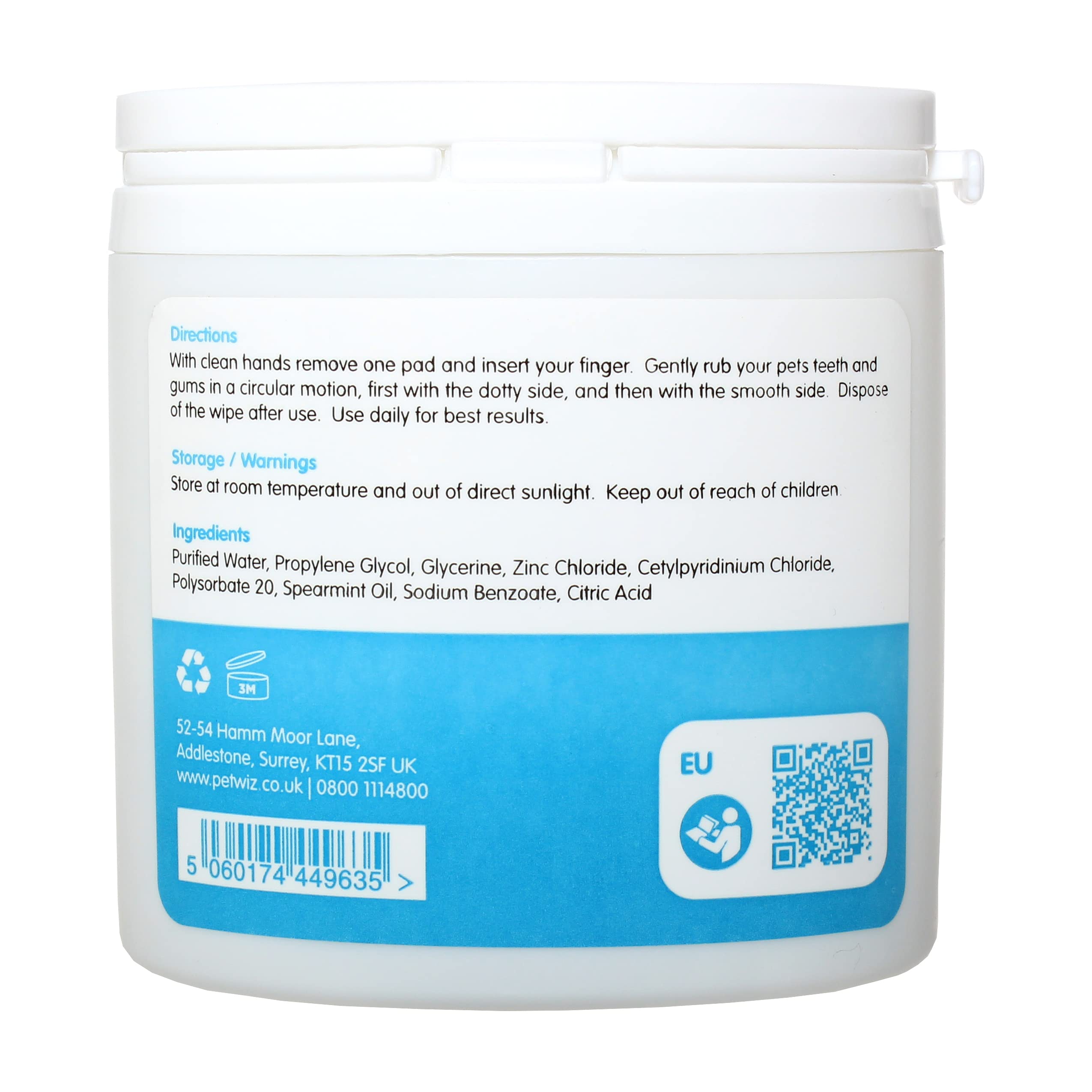 Pet Wiz Lingettes dentaires à l'huile de Menthe Verte pour Chiens et Chats Élimine la Plaque Dentaire et Le tartre, Soin des gencives et Aucun rinçage nécessaire.