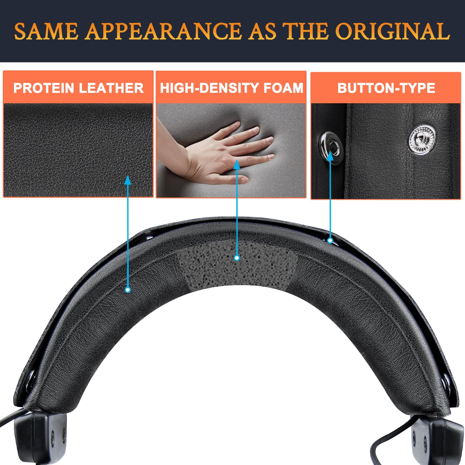 SOULWIT Replacement Headband Pad Kit for Beyerdynamic DT770/DT770M/DT770Pro/DT770 Pro HT/DT 790/DT797/DT880/DT880 Pro/DT880 Pro HT/DT990/DT990 Pro/HS200/HS400/MMX 300 (2nd Generation) - Black 2