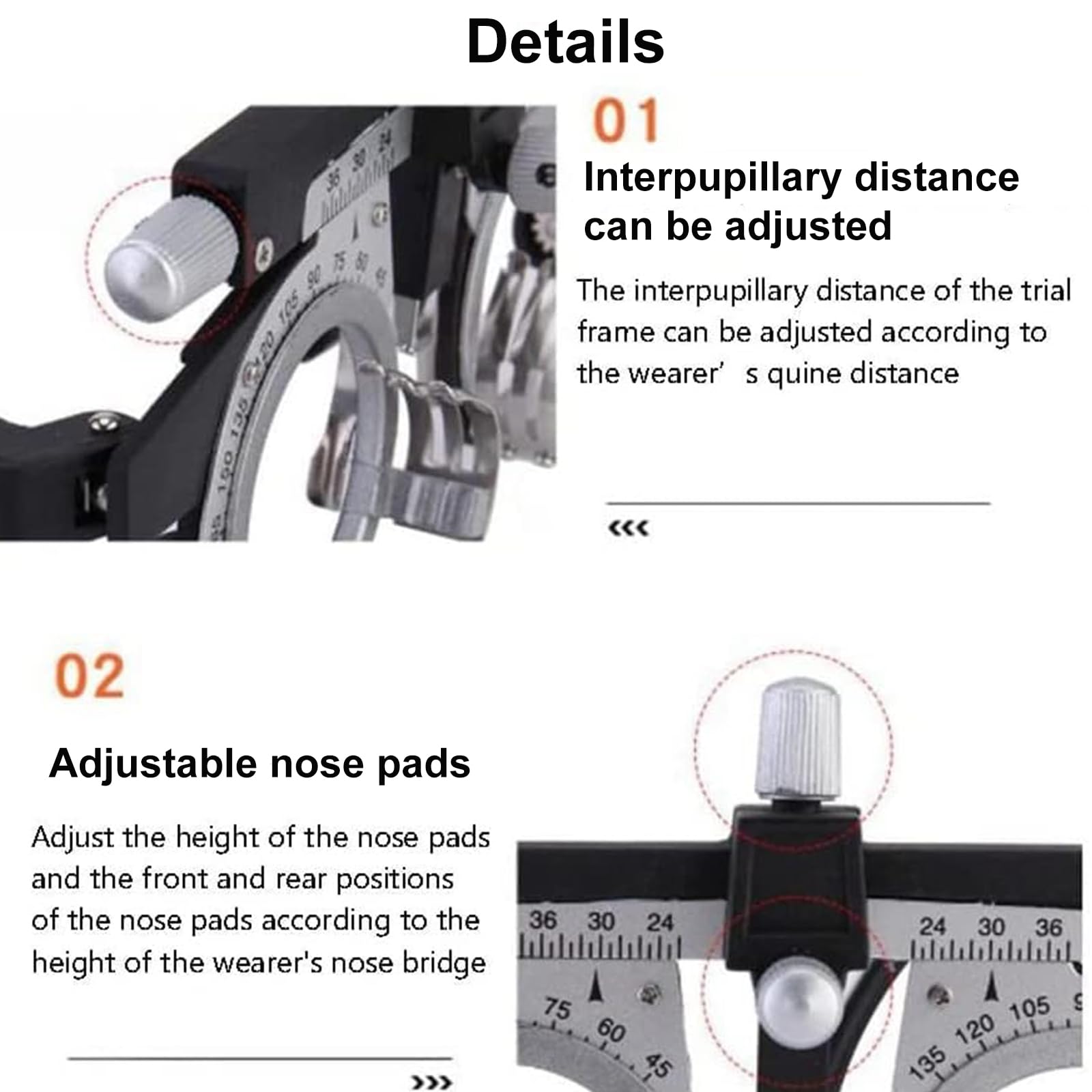 Montura óptica Profesional Ajustable, Montura para Gafas de Examen Visual, con perillas de Ajuste para la Distancia interpupilar, la inclinación de la patilla y la Altura de la plaqueta Nasal