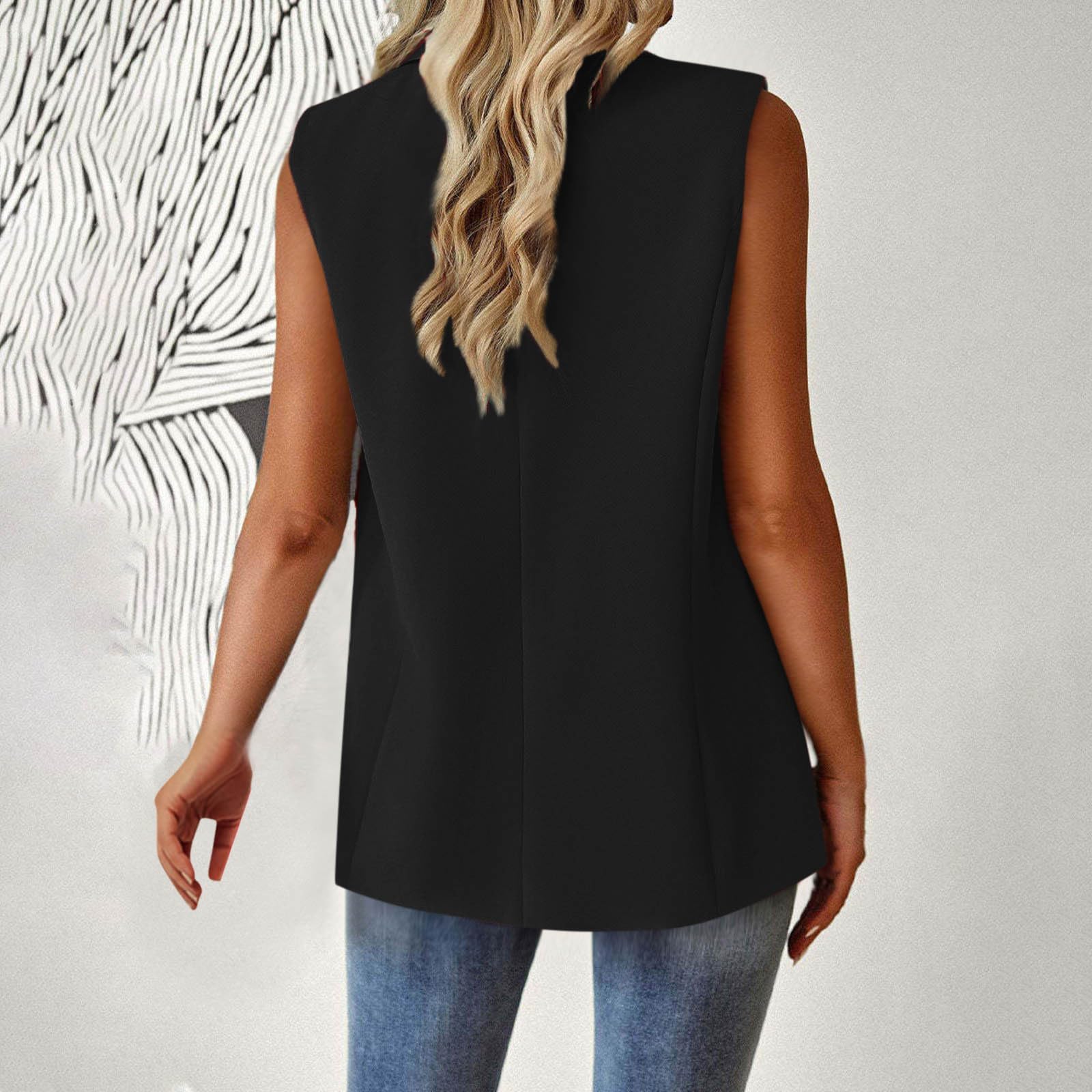 Gilet sans manches décontracté pour femme avec revers à un bouton, gilet habillé avec poche, coupe ample, sans manches, élégant pour le travail et le bureau