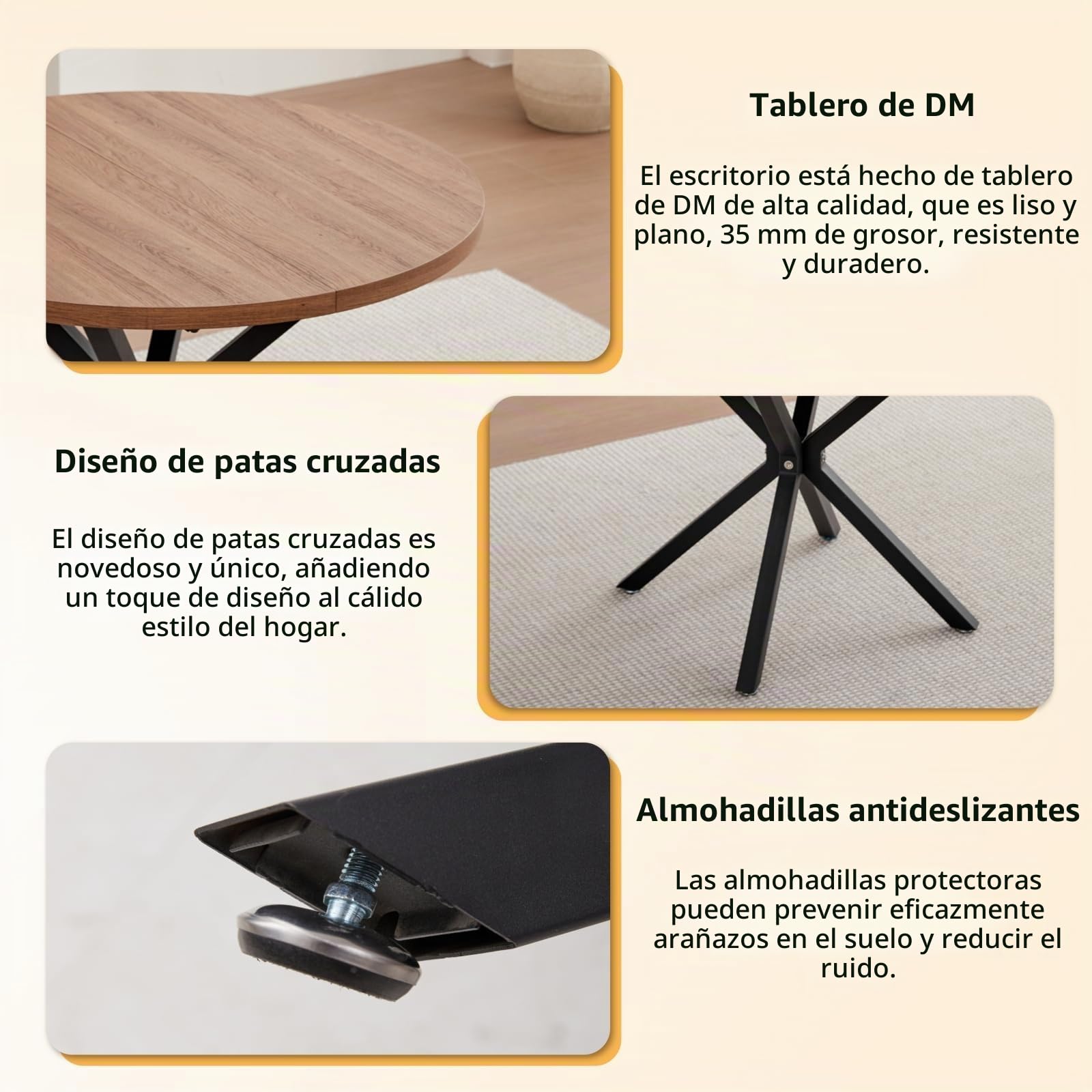 GrandCA HOME Juego de Mesa y Sillas de Comedor: Mesa Redonda de 100 cm + 4 Sillas de Comedor Sherpa, Aptas para 4-6 Personas, (Marrón Oscuro + Negro)