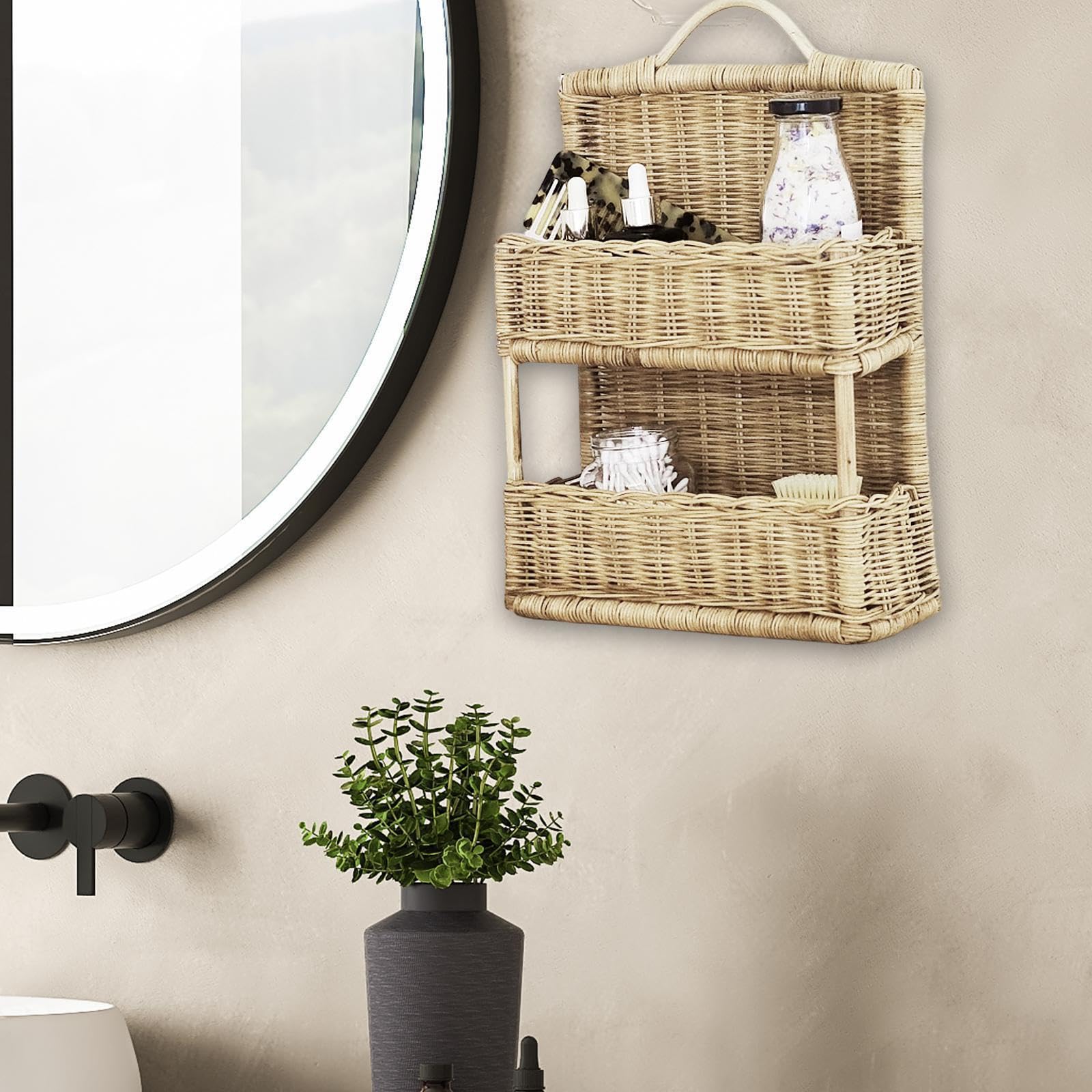 Organizadores de doble tejido, cestas decorativas de pared tejidas que crean espacios ordenados y elegantes, cestas para frutas y verduras, maceteros decorativos de