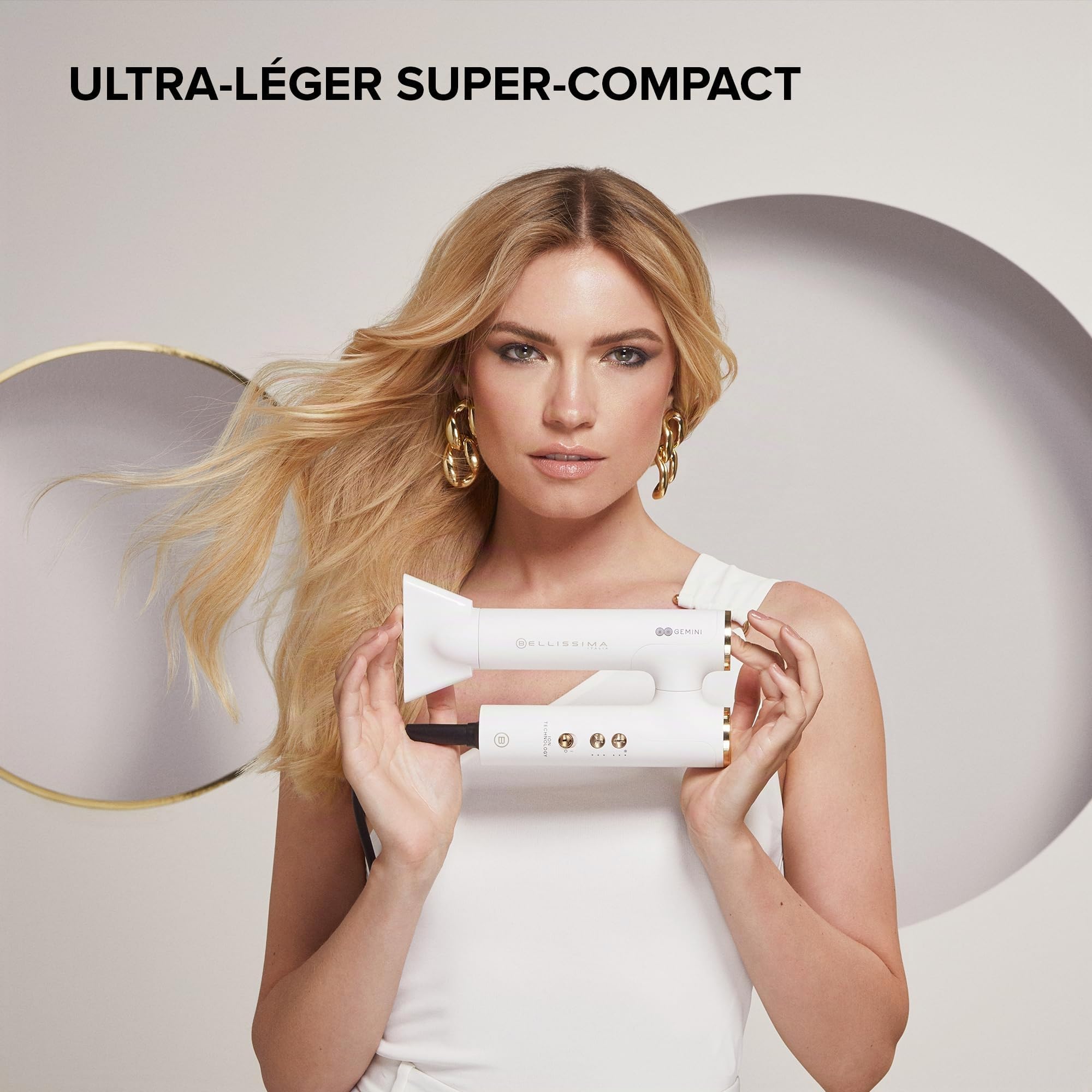 Bellissima sèche-cheveux Gemini, ultra-léger, compact, poignée rotative, moteur digital, flux d'air ultra-puissant, ioniseur, 2 concentrateurs plus diffuseur, 3 vitesses Plus 3 températures