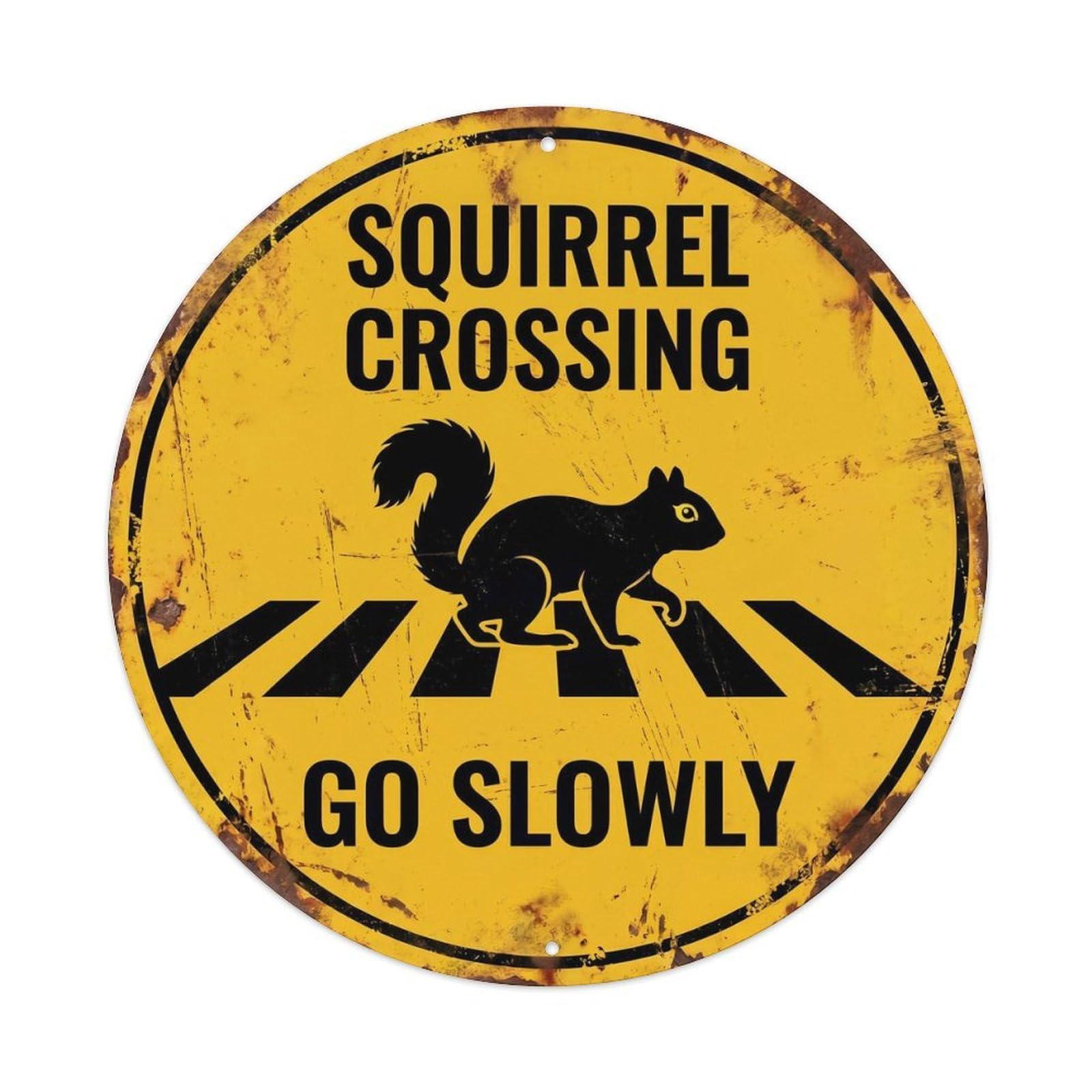 Cwbufd Vintage Style Squirrel Crossing Go Slowly Shabby Vintage Metal Tin Sign Plaque Wall Decor For Cafe, Club Bar, Office, Garden Metal Poster 8X8inch