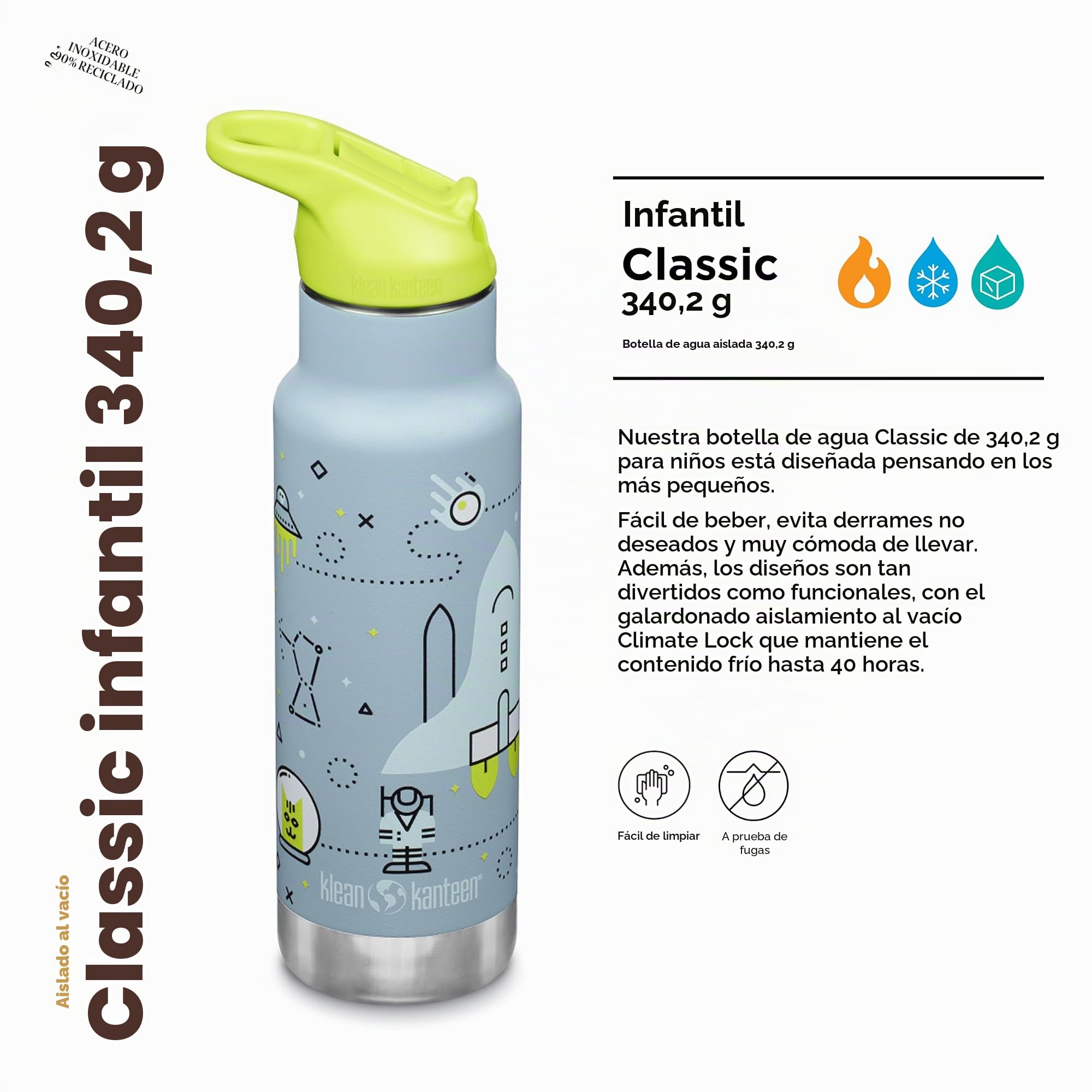 Klean Kanteen Termo para niños, 355 ml, acero inoxidable, tapa deportiva con pajita, color azul y verde