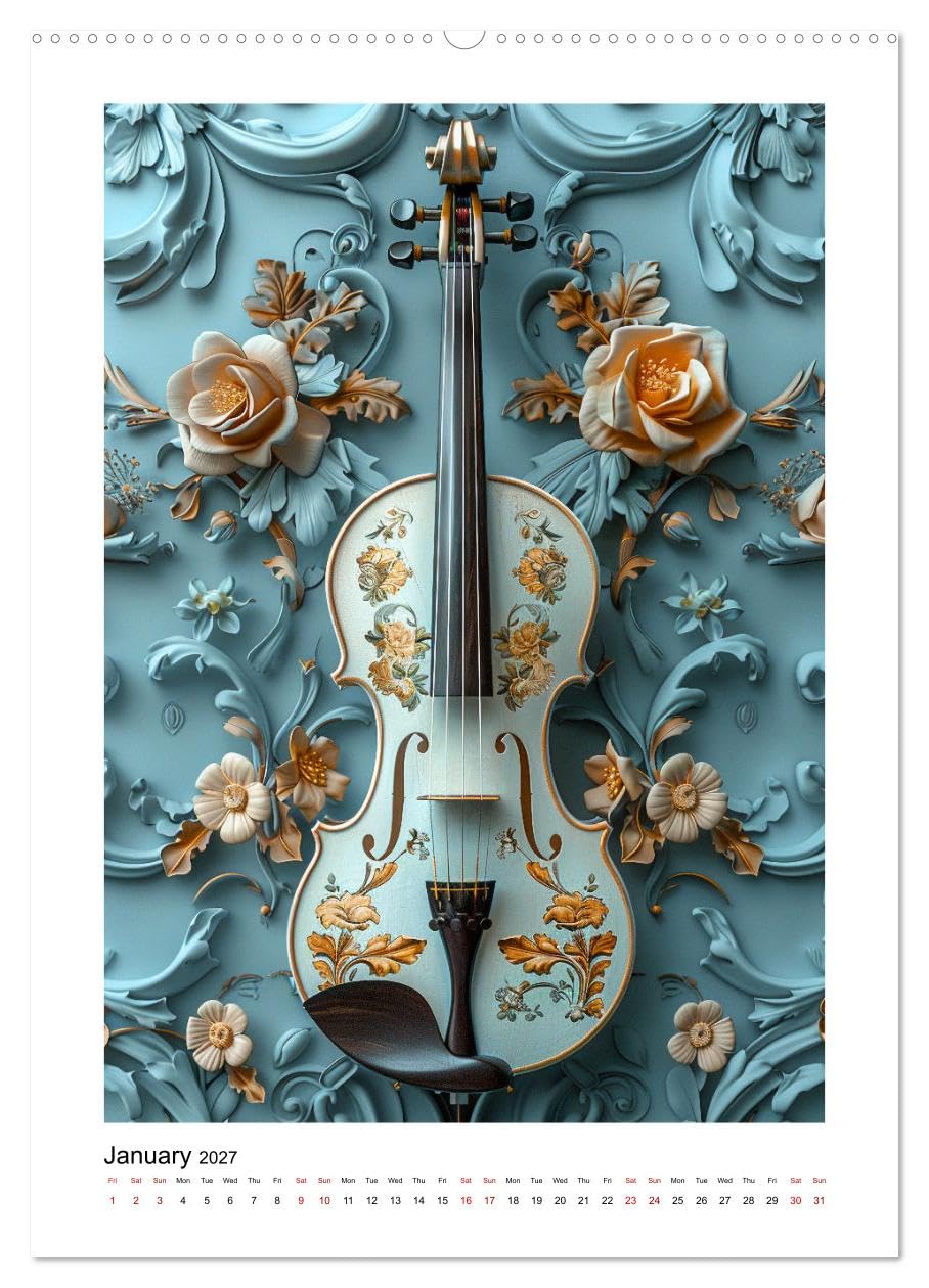 Violin Enjoyment (High Quality Premium Wall Calendar 2027 DIN A2 portrait),CALVENDO 12 Month Wall Calendar: A royal instrument interpreted artistically