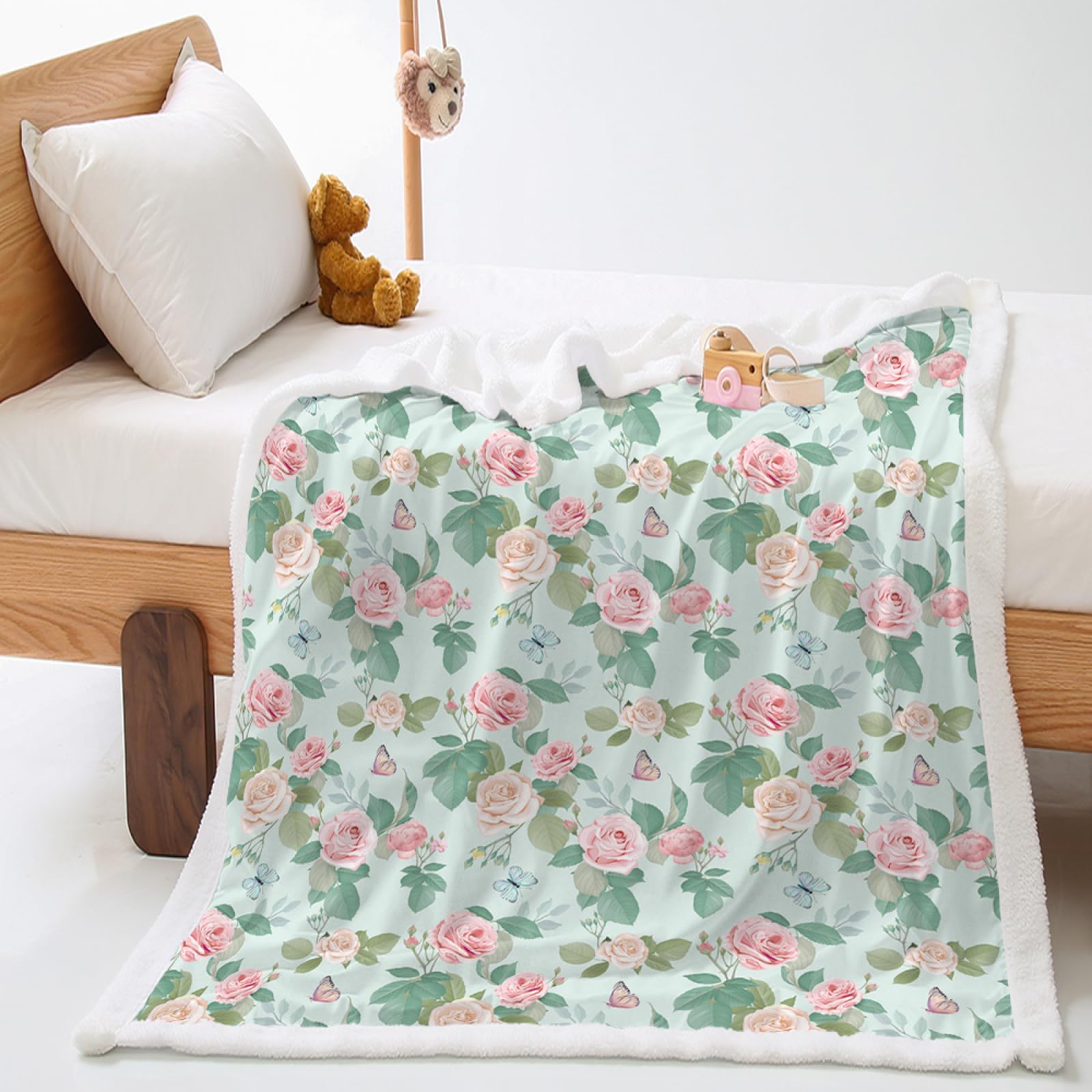 Plaid polaire flanelle menthe verte rose couverture canapé douce