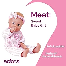 Adora Sweet Baby - 11 Soft & Cuddly Baby Doll, Realistic Features, Gentle Scent, Machine Washable, Lightweight & Easy to Hold | Adorable Playmate (Baby Girl)