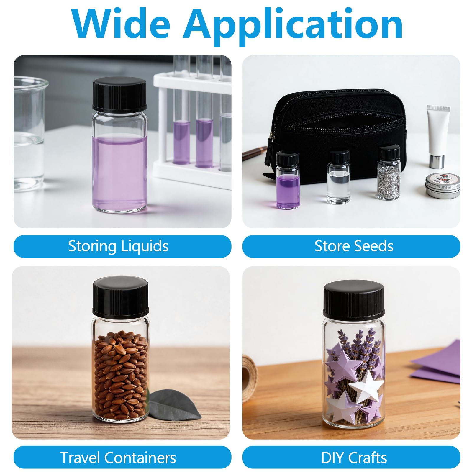 Bottiglie di vetro da 20 ml con tappi a vite laboratorio chiaro campione di liquido bottiglie per olio essenziale, profumo, farmaci, reagente, olio di unzione, confezione da 50