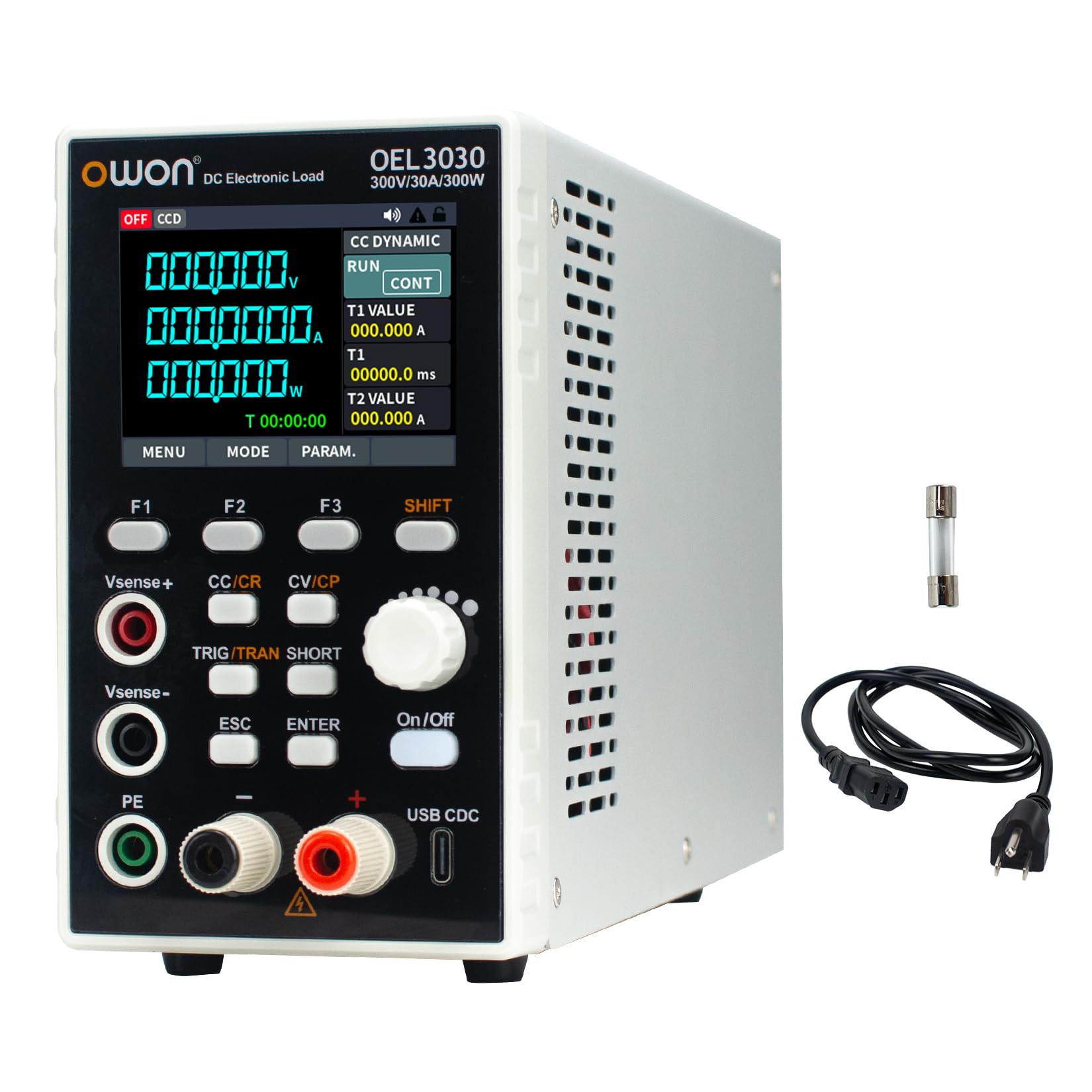 OWON Programowalne elektroniczne obciążenie prądu stałego OEL3030, DC 300 V, 30 A, maksymalnie 300 W, USB/RS232, CV CC CR CP, 4 tryby pracy, dynamiczny 5 kHz, tester mocy laboratoryjnej z 2,8-calowym