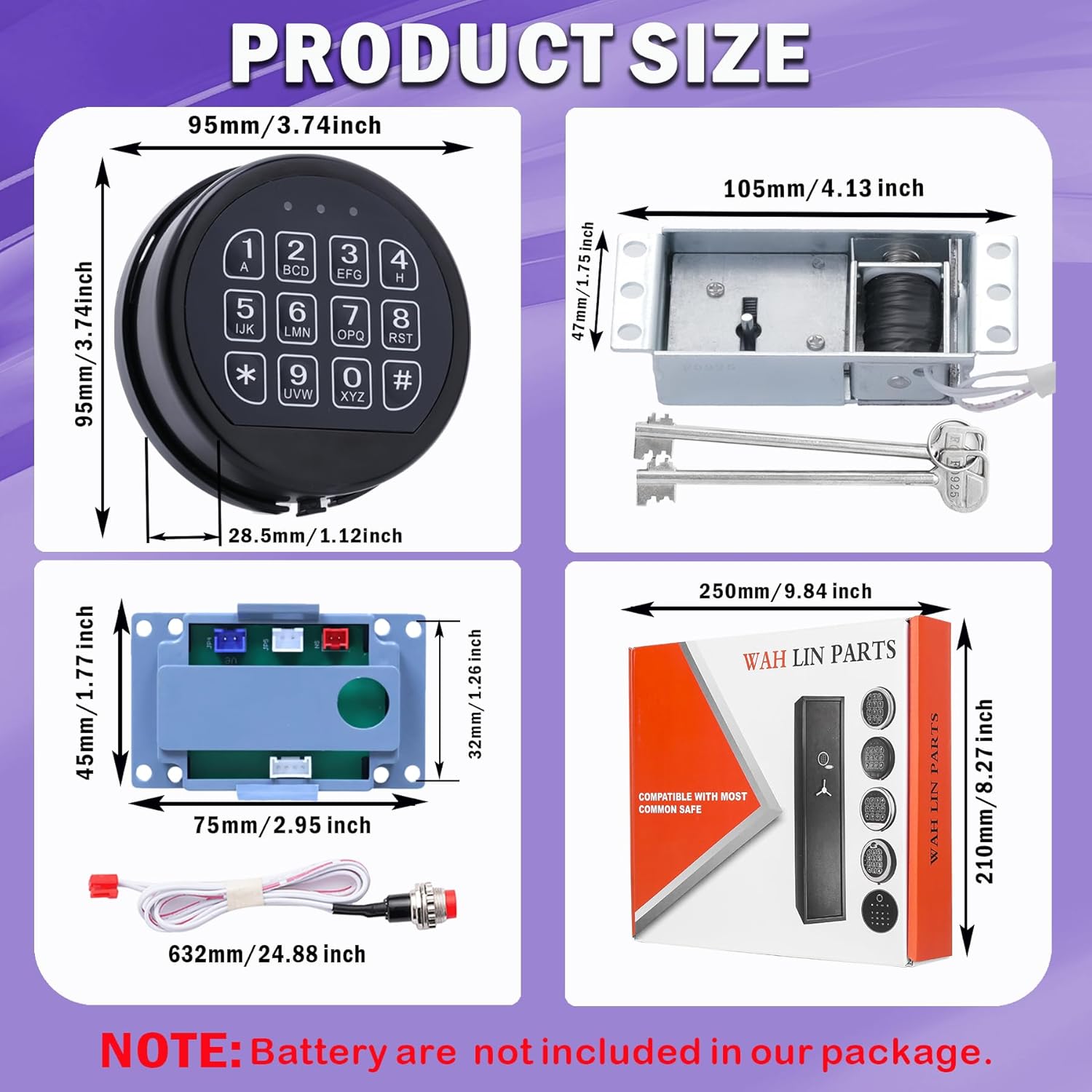 Gun Safe Lock Replacement with 2 Override Keys & Solenoid Black Keypad Safe Electronic Safe Lock for Fireproof Safe Box