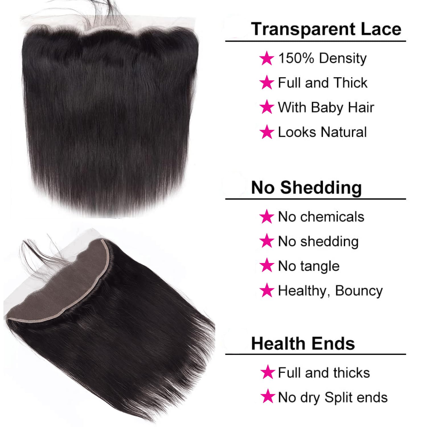 13x4 Lace Frontal Closure Straight Human Hair Ear to Ear HD Lace Frontal Free Part Brazilian Straight Hair Extensions Pre Plucked with Baby Hair 20 Inch 150% Density