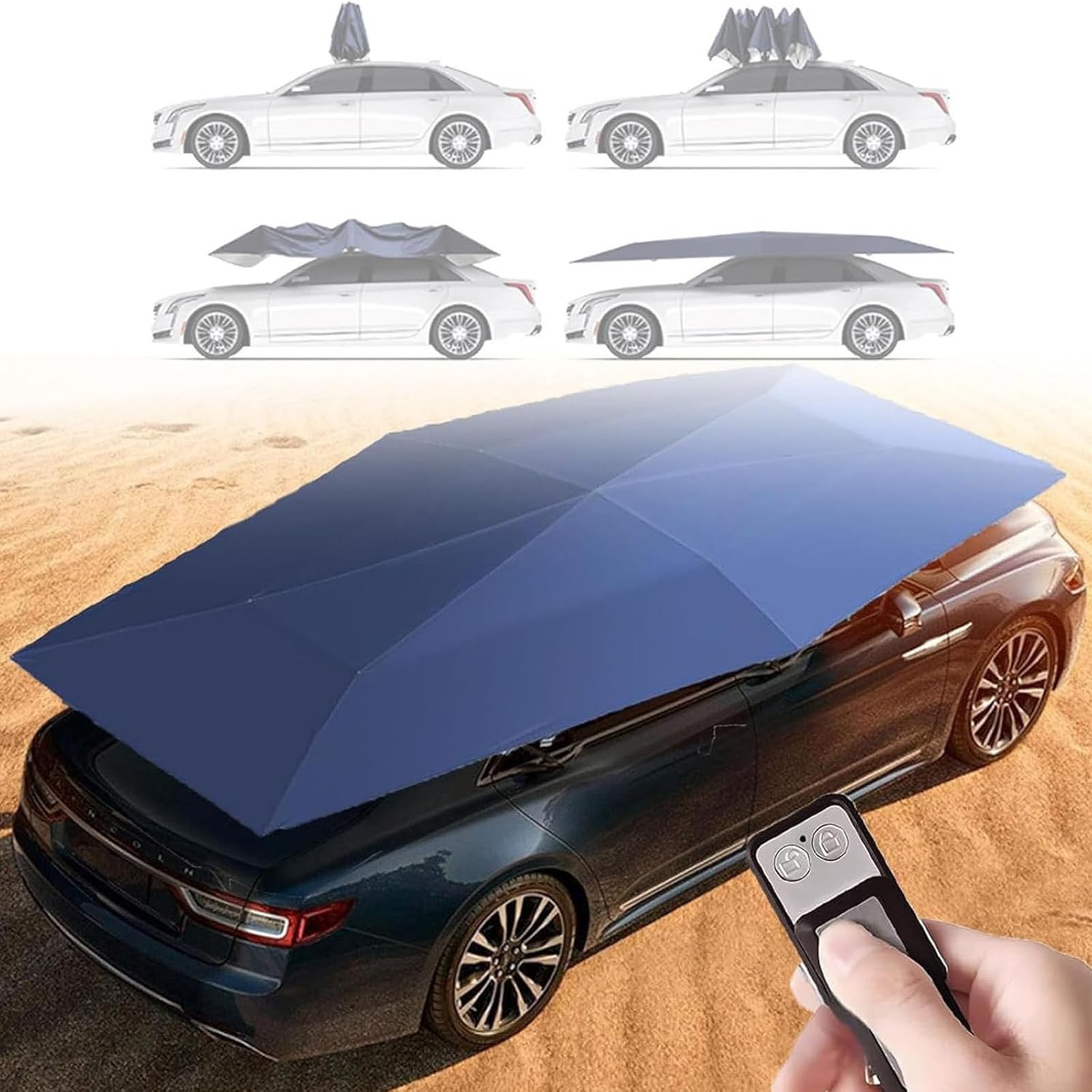 Ombrellone Automatico Carport Pieghevole Mobile, Tenda Parasole Automatica Pieghevole Tetto Auto, Ombrello Copri Auto Completamente Automatico, Tessuto Oxford, Auto Tutte Stagioni Blue-5.2*2.3m