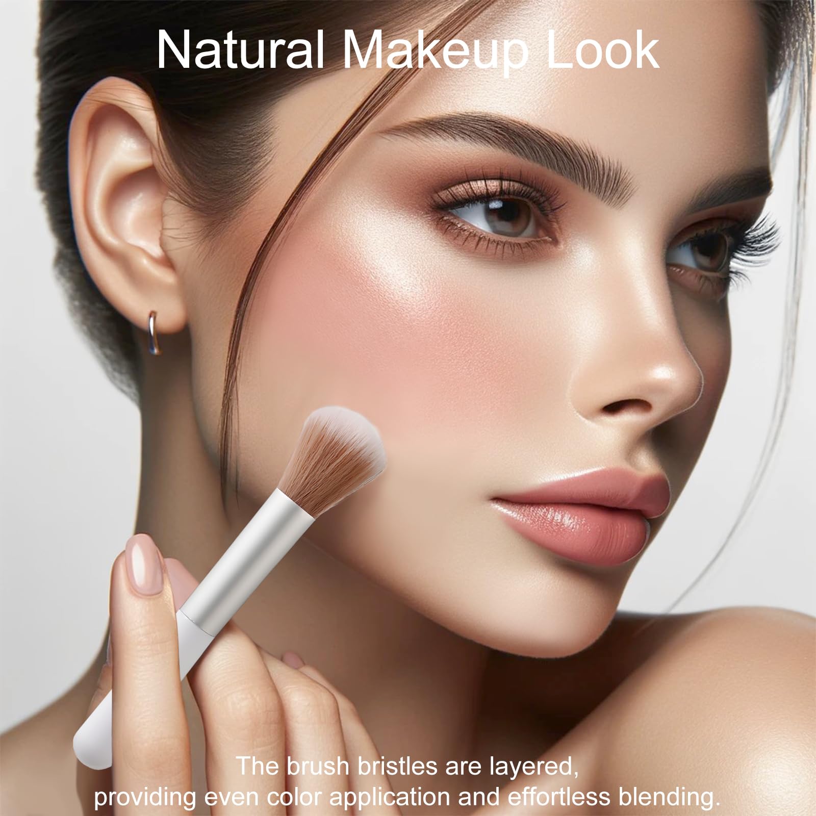 10-Piece Set Fluffy Beauty Makeup Brushes, Portable Blending Brushes with Eyebrow and Powder Application, White Mushroom-Design Plastic Travel Brushes for Makeup