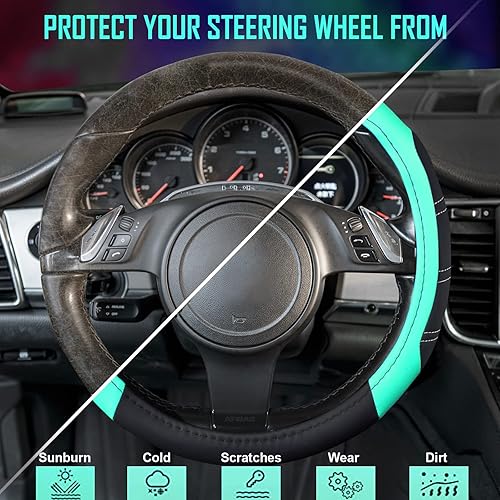 Miniatura 5 de CAR PASS Line Rider - Funda deportiva de cuero de microfibra para volante, universal, se adapta al 95% de camiones, SUV, automóviles, 14.5-15