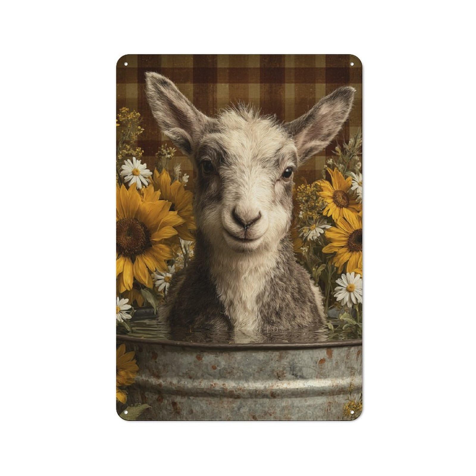 Junmoney Goat In Flower Bath Retro Metal Sign 30X20cm For Garage Wall, For Home Interiors And Metal Sign Collectors