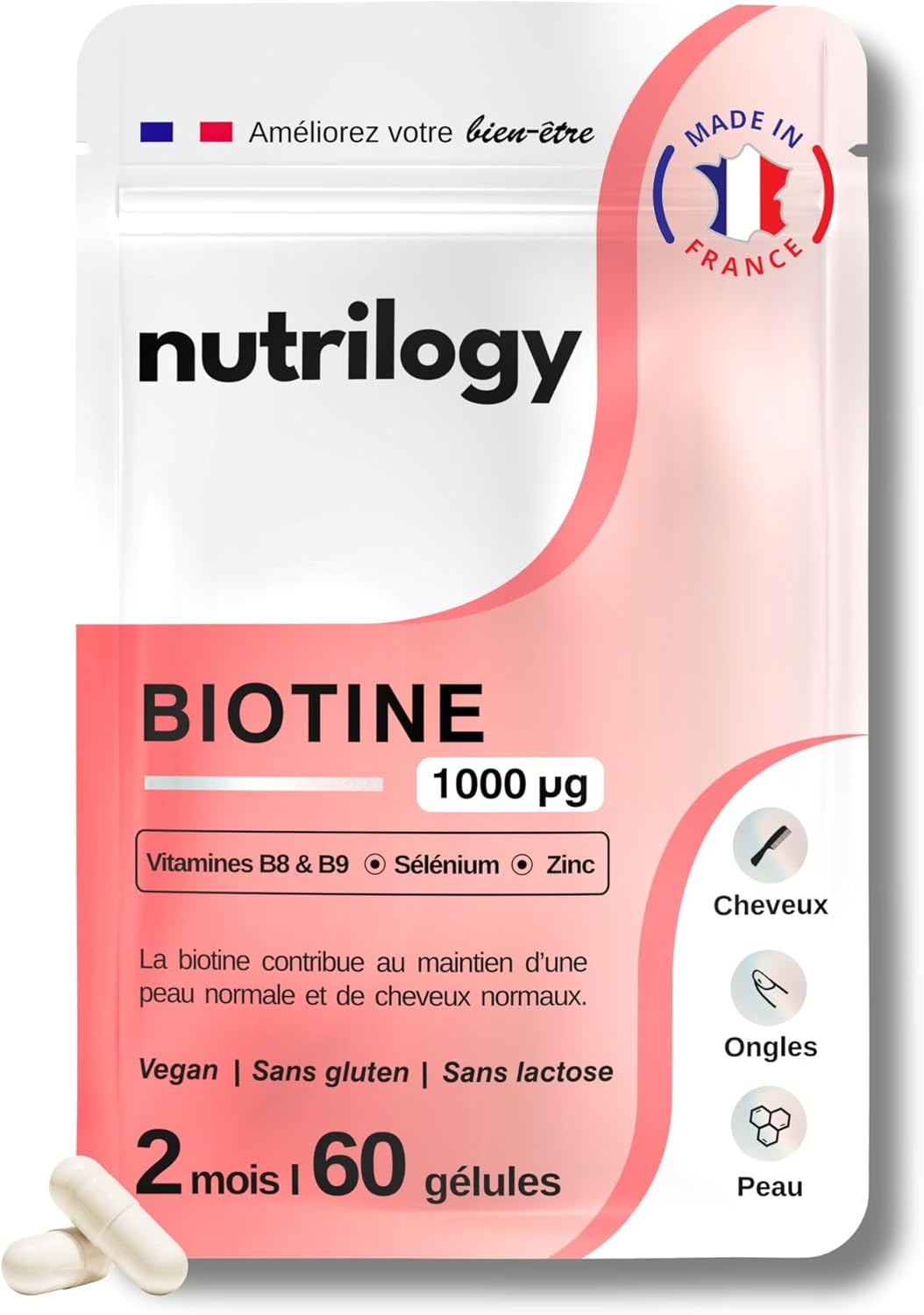 Biotin | 2 months – 60 capsules | Hair & Nail Growth & Skin Beauty | With Vitamins B8 and B9, Selenium & Zinc | Vegan Food Supplement, Gluten Free & Made in France | NUTRILOGY Biotin | 2 months – 60 capsules | Hair & Nail Growth & Skin Beauty | With Vitamins B8 and B9, Selenium & Zinc | Vegan Food Supplement, Gluten Free & Made in France | NUTRILOGY