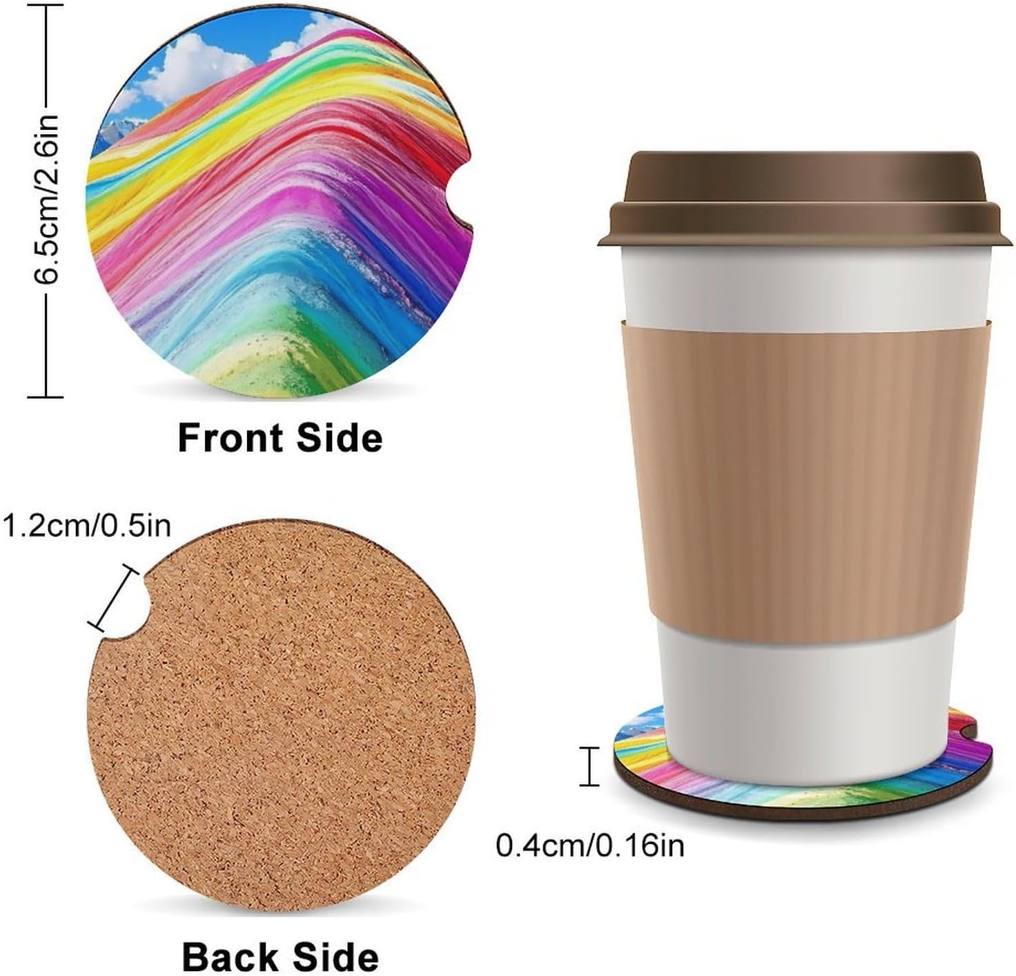 Rainbow Mountain Cute Car Coasters 2.56 Inch Absorbent Cup Holder for Drinks Auto Interior Accessories