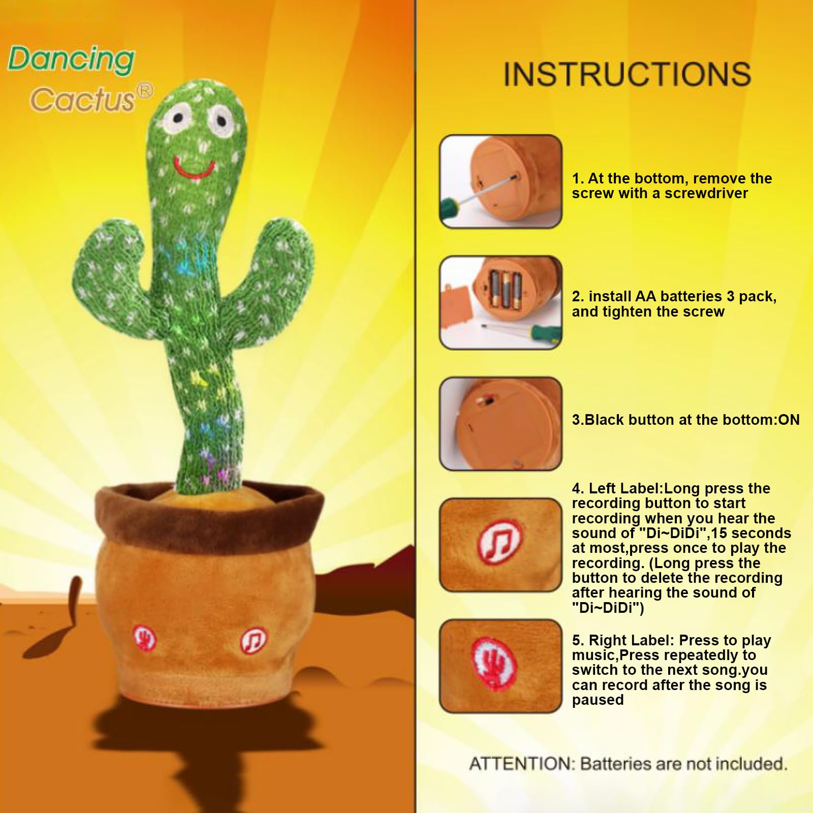 Emoin Talking Cactus Toy, Interactive Toys Dancing Cactus Toy Mimicking Repeating What You Say, Toddler Infant Baby Toys Gifts for 6 7 8 9 10 Month Old Baby Toys for 1 2 3 Year Old Boy Girl — view 3