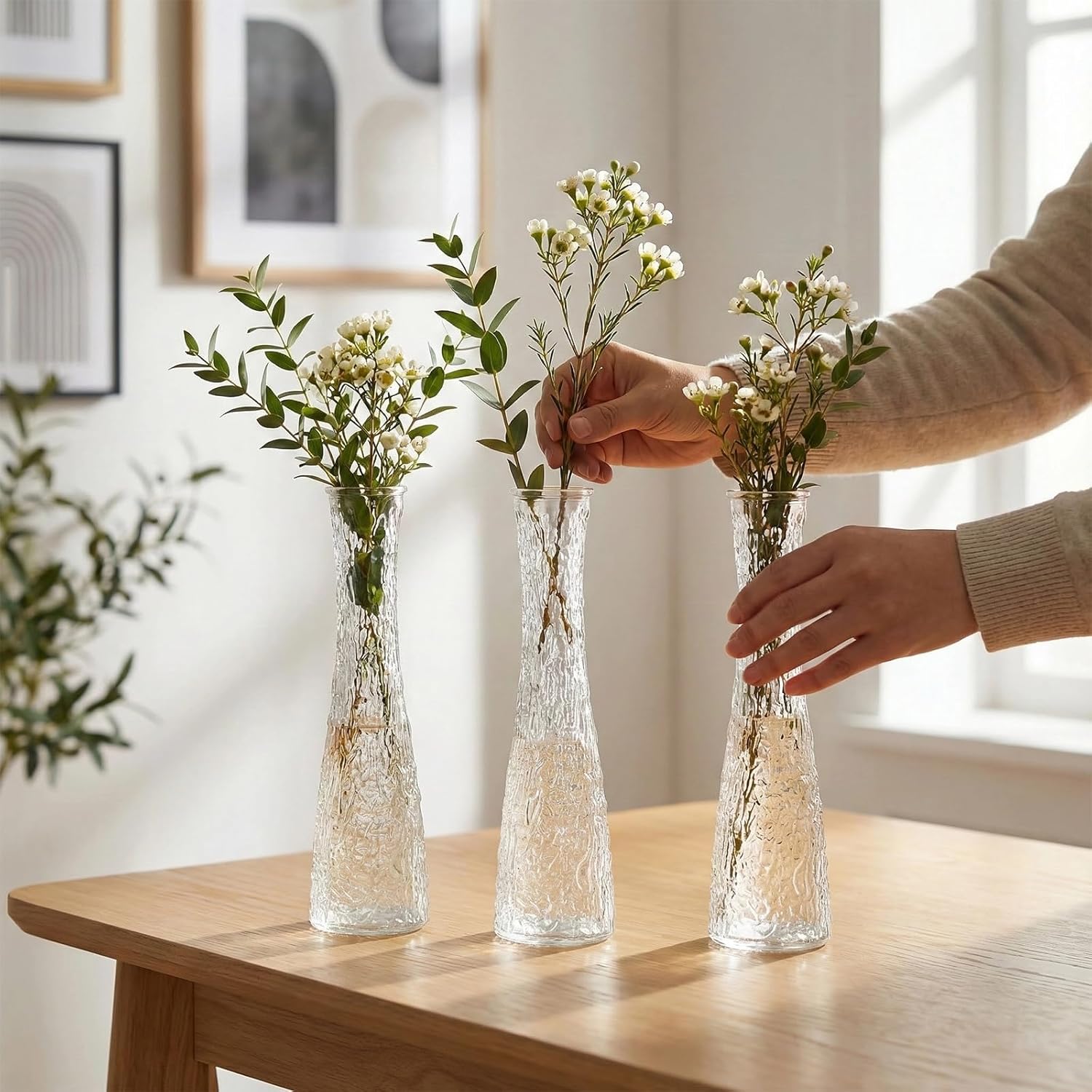 Glass Bud Vases Bulk 12 Pcs - Clear Ribbed Wedding Centerpiece Vases, Small Flower Vases for Table Decor, Party Events & Home Decor