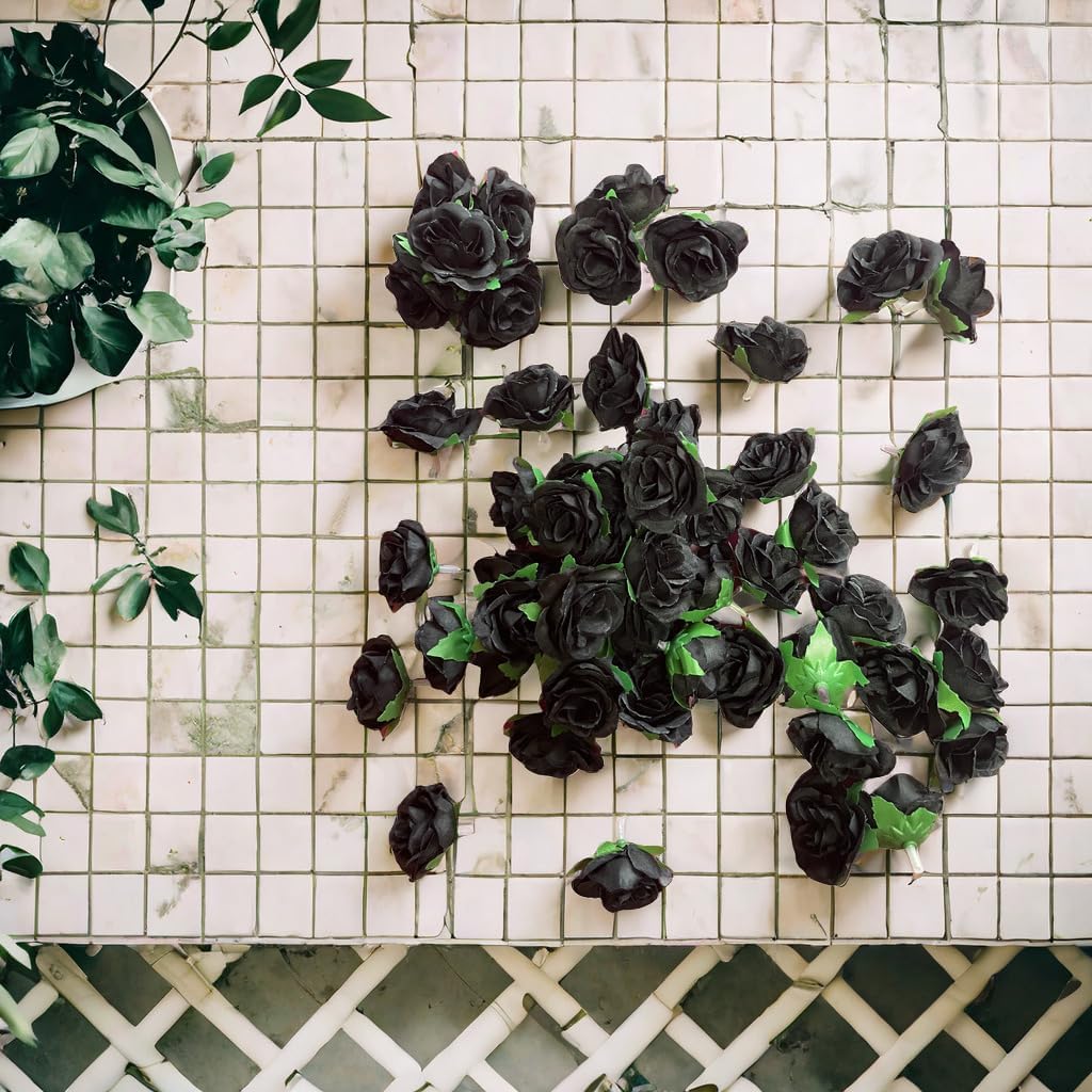 50pcs Artificial Roses Fake Roses Flowers Bulk for Decoration, Mini Small Real Looking for Wedding Bouquets Bridal Shower Centerpieces Party Table Decoration (Black) - Image 5