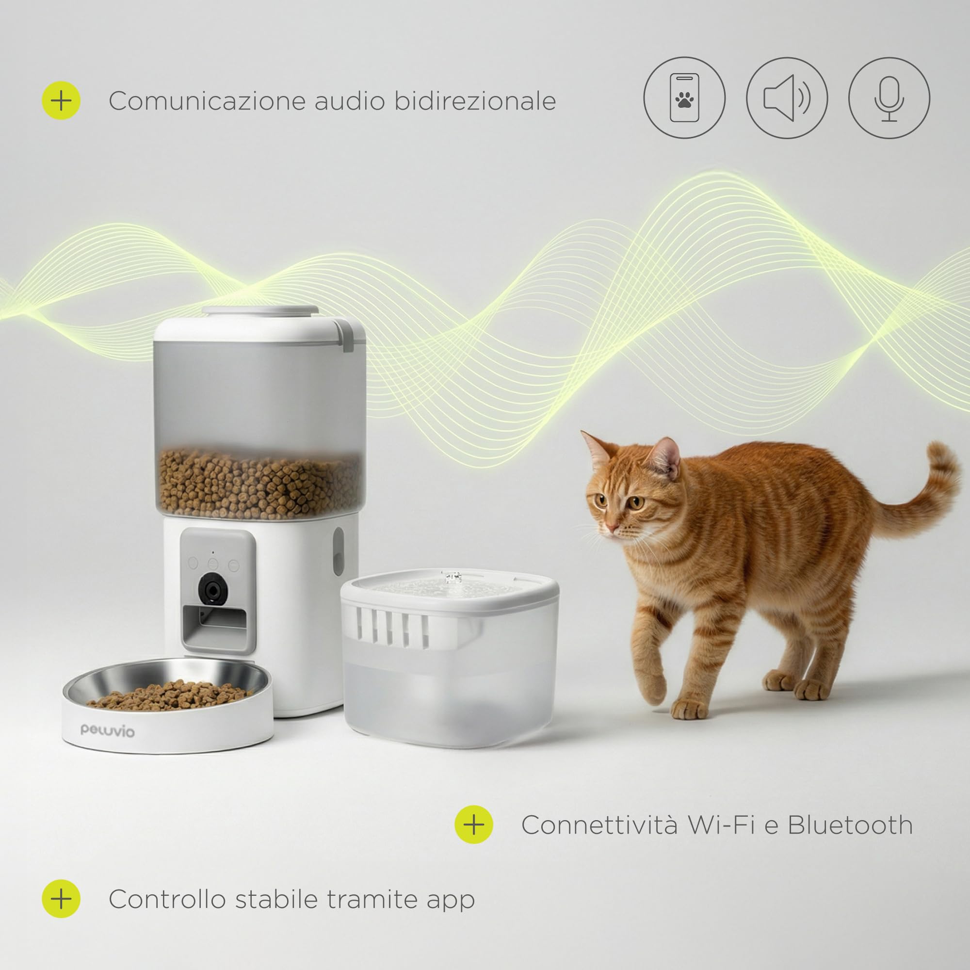 FEAST Distributore Automatico Cibo Gatti con WiFi e Videocamera, Dispenser Crocchette Gatto 4,5 L con Ciotola, Porzioni Programmate, Fontana 2,5 L, Distributore Automatico Cibo Cani (Bianco)