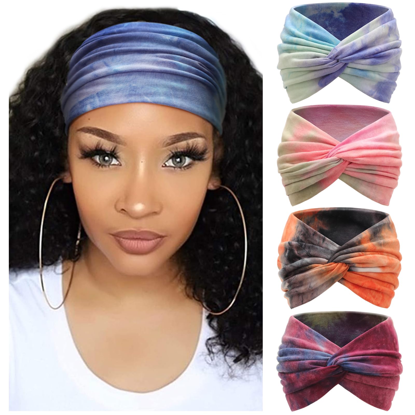 DRESHOW 4 Stück Damen Gestrickt Stirnband Winter Strick Breite Kopfband Elastische Haarband Stirnband Häkelarbeit Ohr Wärmer Damen