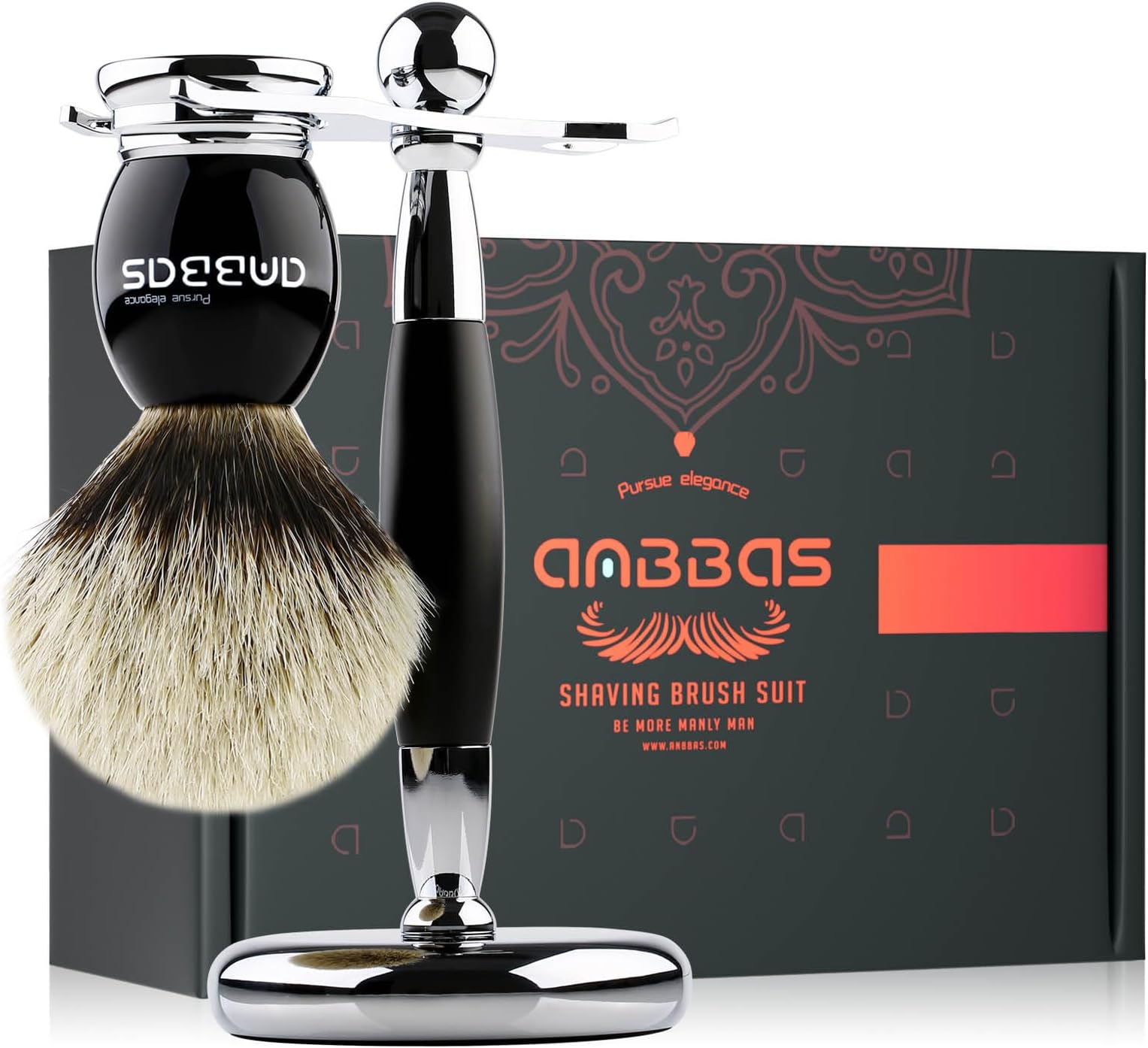Shaving Brush and Stand,Silvertip Badger Hair Brush Black Resin Alloy Handle with Stainless Steel Shaving Stand for Double Edge Safety Razor Straight Razor for Men
