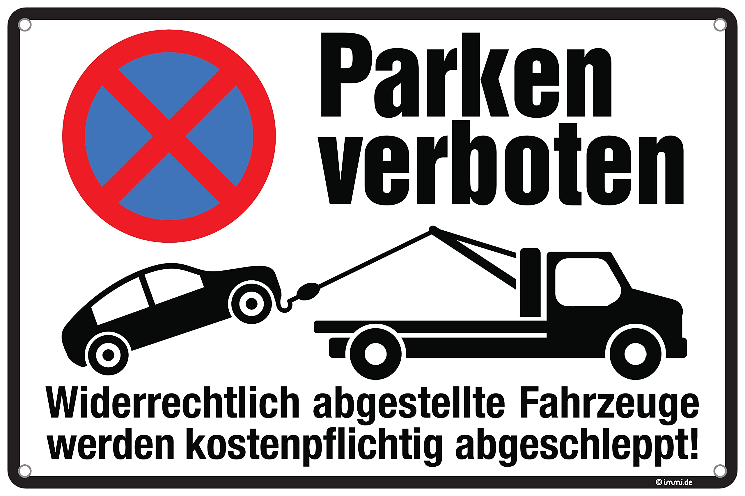 immi 1St. Privatparkplatz Schild (weiß) - modern, Parken verboten, Hartschaum, 30x20cm