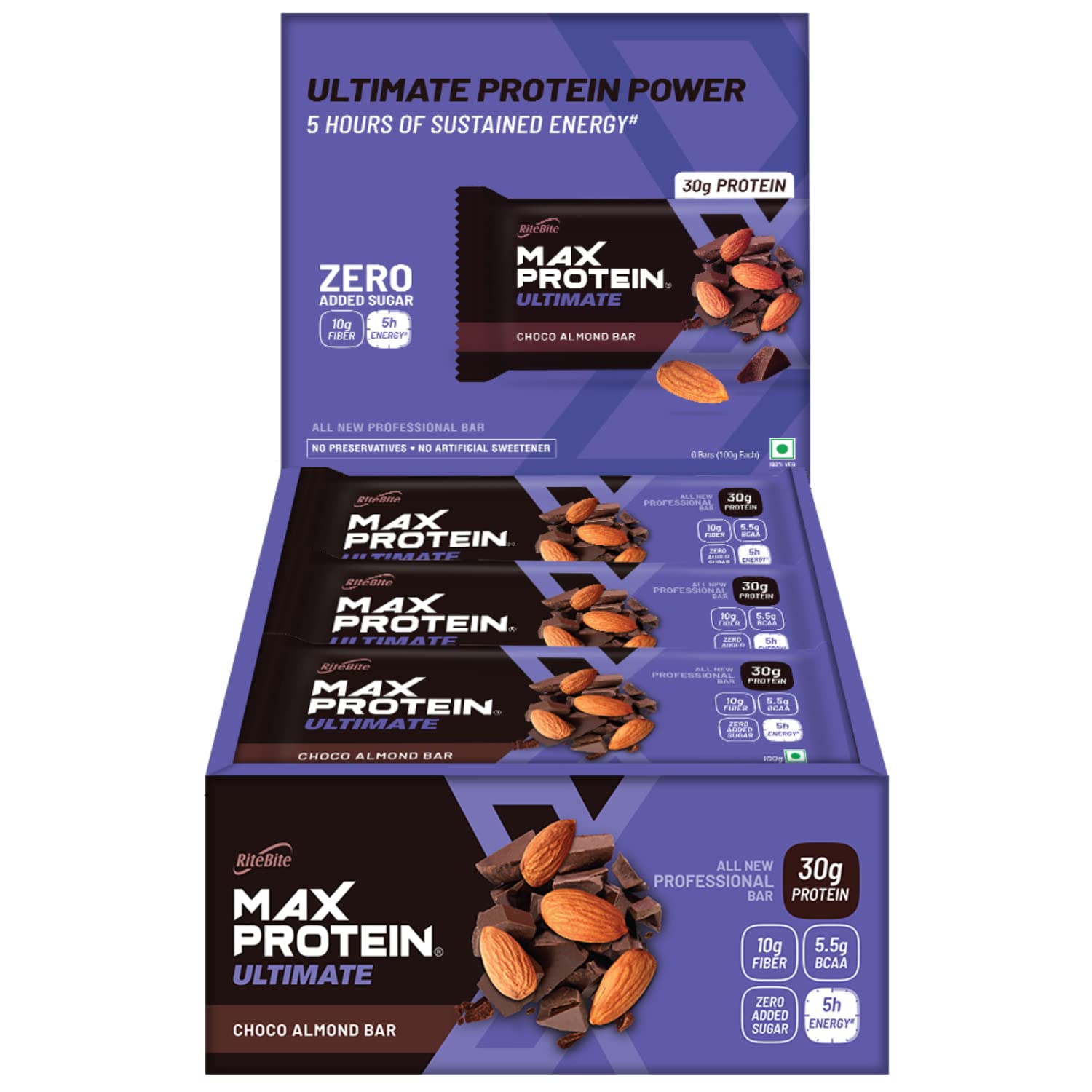 Ultimate Choco Almond 30g Protein Bars [Pack of 12] Protein Blend, Fiber, Vitamins & Minerals, No Preservatives, 100% Veg, No Added Sugar, For Energy, Fitness & Immunity - 1200g