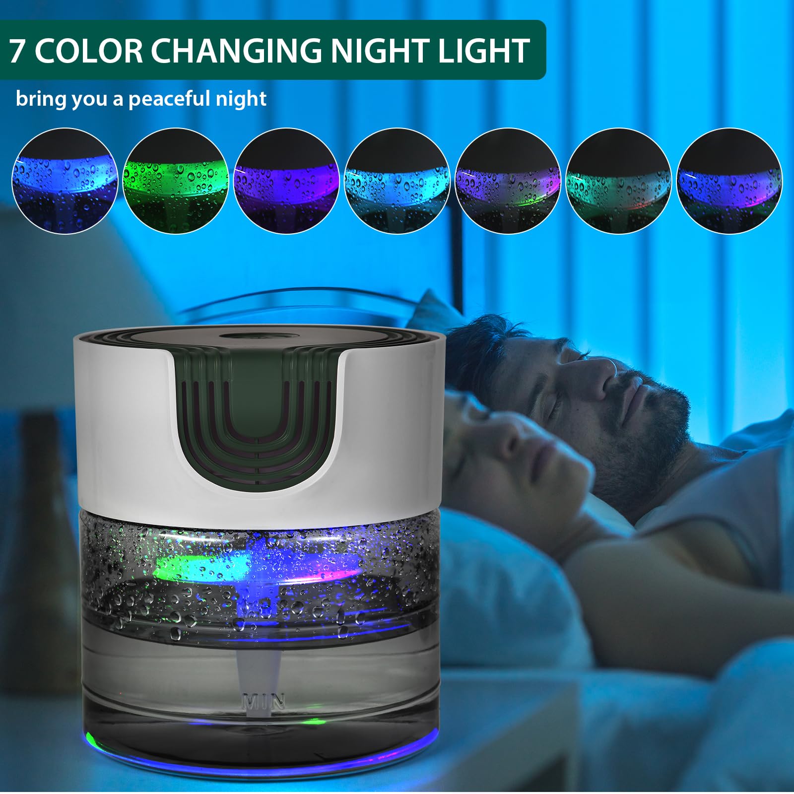 Purificadores de aire de agua para el hogar, purificador de aire silencioso a base de agua de velocidad variable con luz nocturna de 7 colores, humidificador de hidrolimpiador, aceites 4